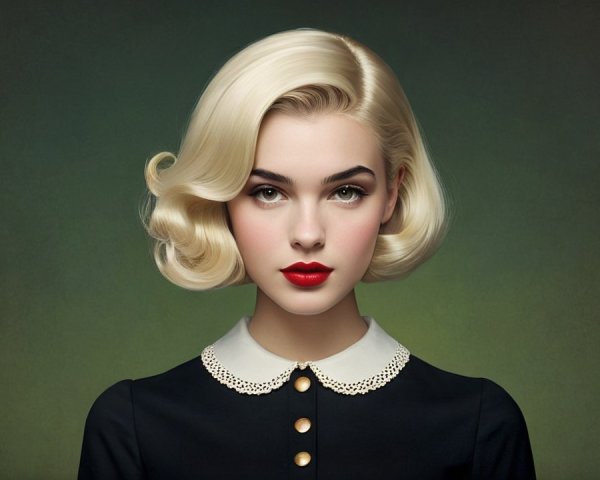 Elegant young woman with platinum blonde hair and vintage style