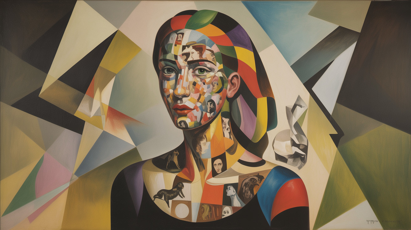 Psychedelic Cubist Portrait with Abstract Elements