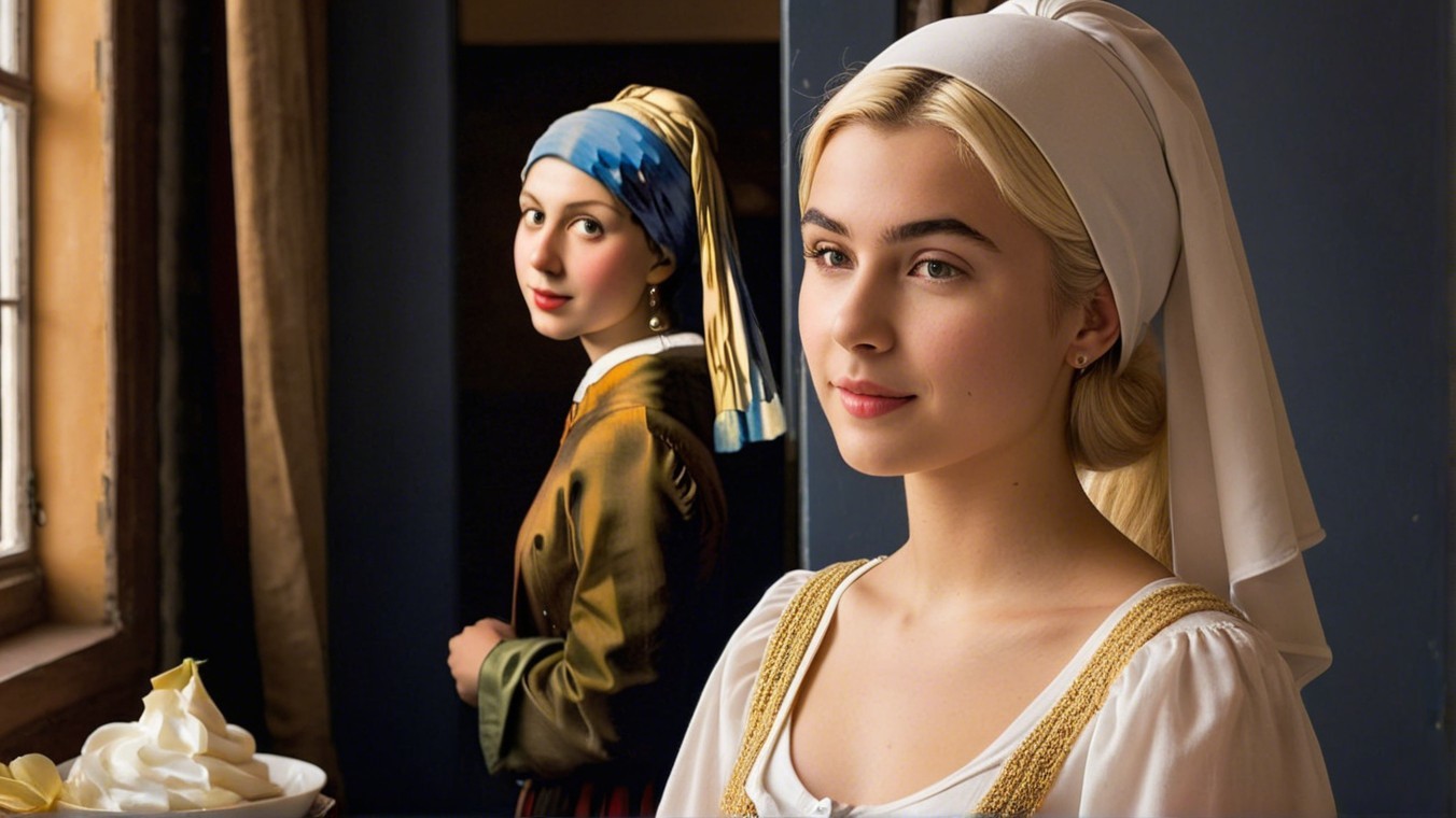 Young Women in Historical Costumes with Warm Lighting