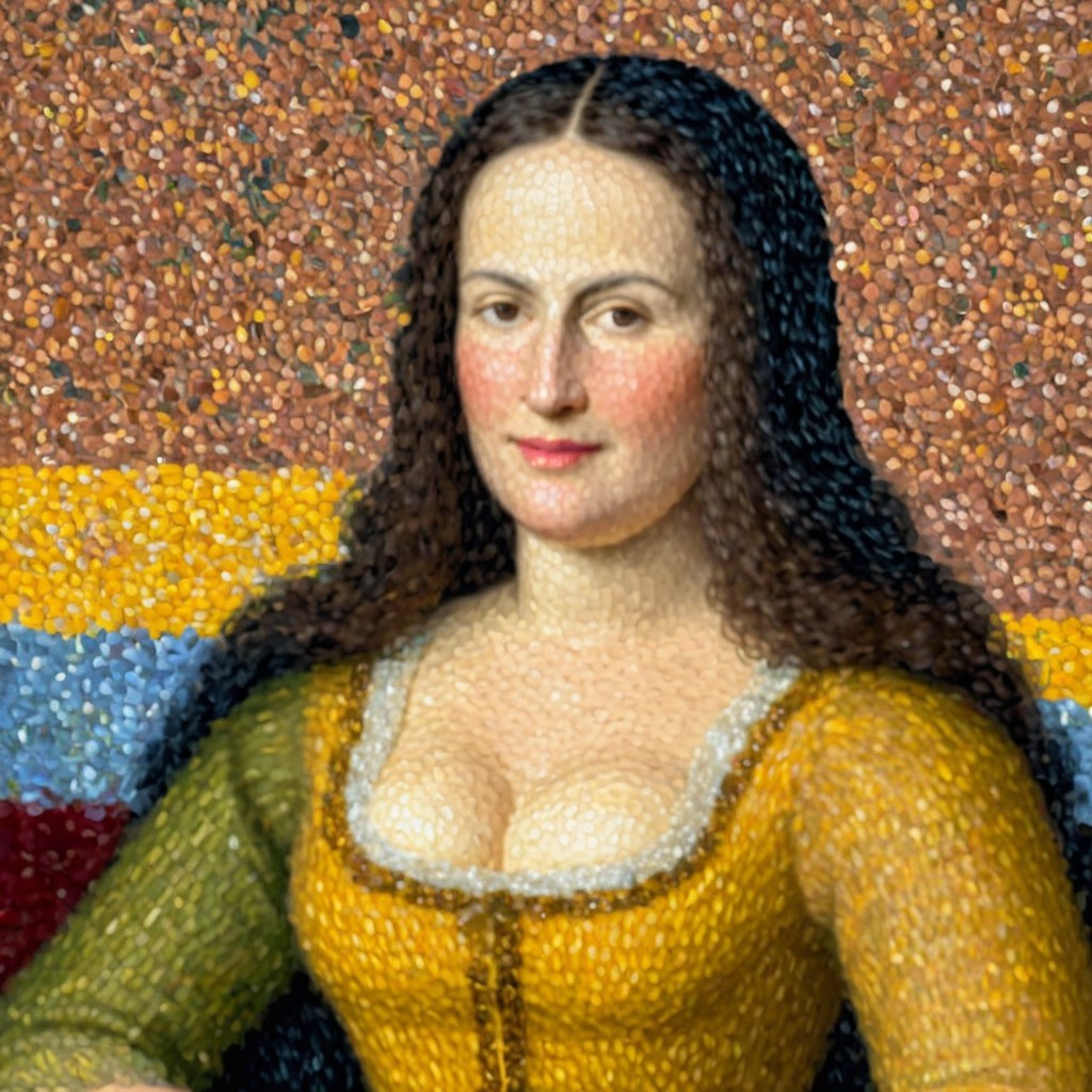 Portrait of a woman in a yellow dress with warm expression