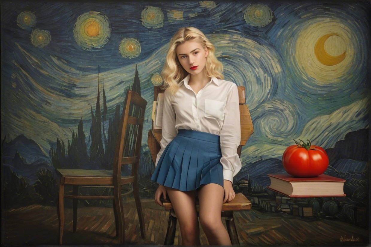 Young Woman in White Blouse and Blue Skirt Portrait