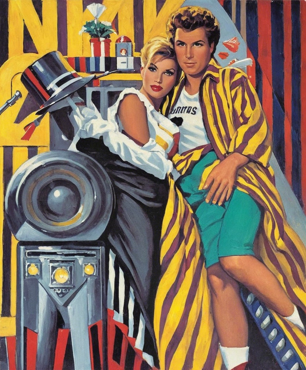 Pop Art Couple with Distinctive Fashion Elements