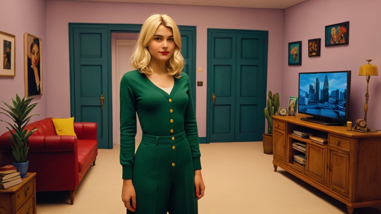 Stylish Young Woman in Colorful Room Decor
