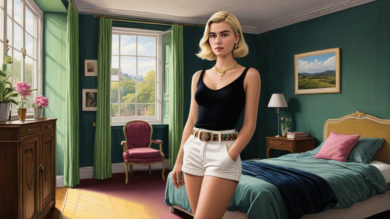 Stylish Young Woman in Decorated Bedroom Setting