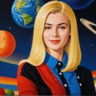 Young Woman Smiling in Cosmic Space Scene