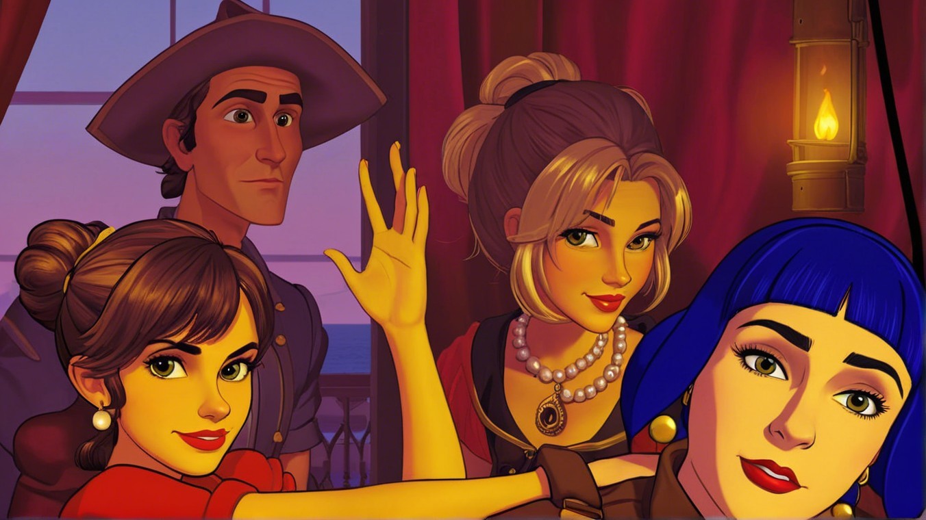 Vibrant Animated Scene with Four Cozy Characters