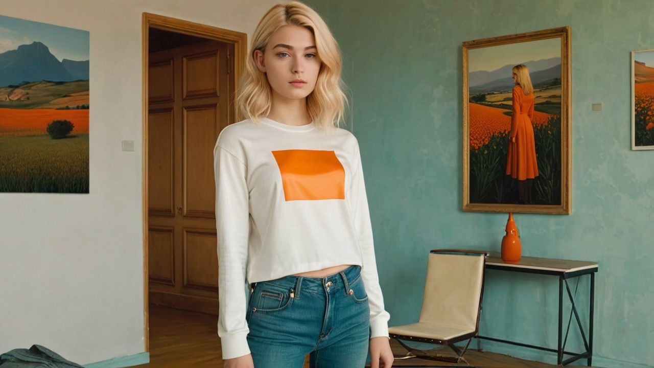 Young woman in stylish room with vibrant decor