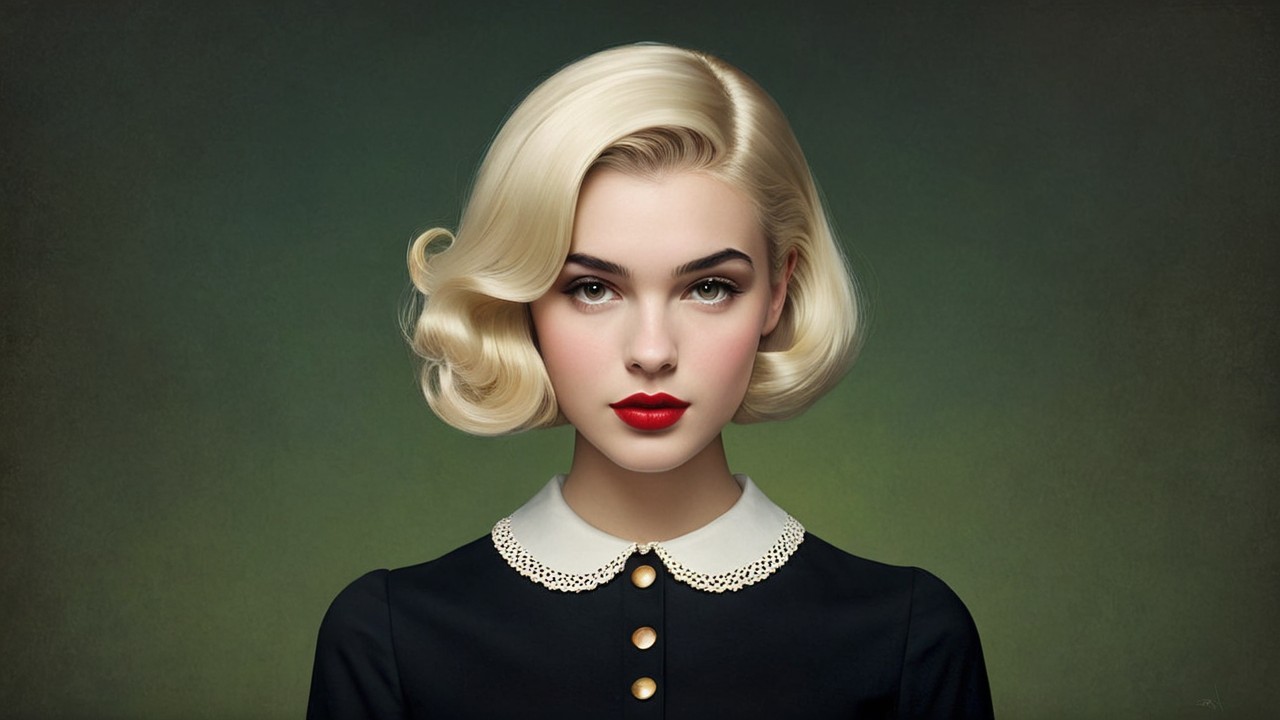 Elegant young woman with platinum blonde hair and vintage style