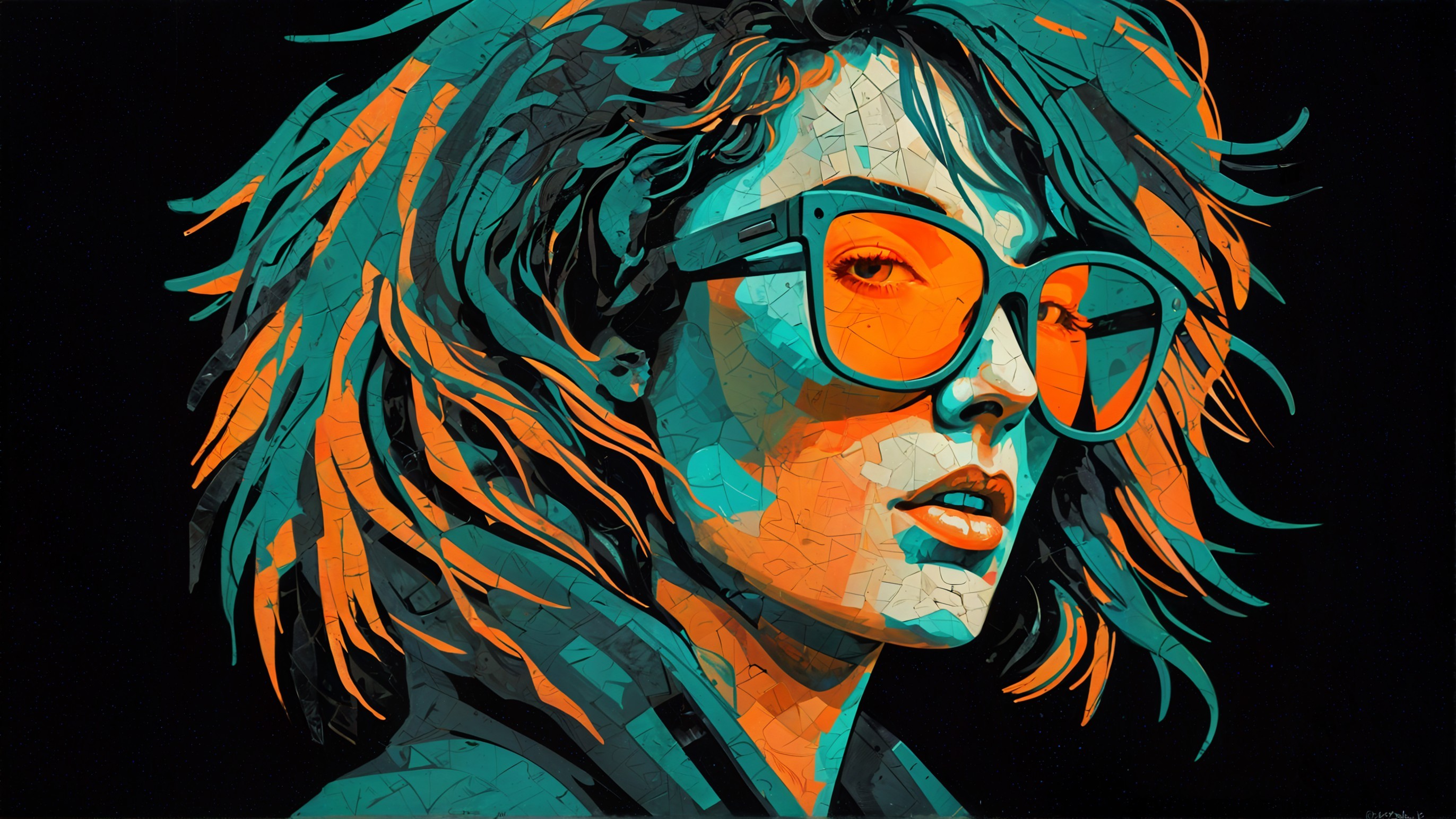 Stylized portrait of a woman with vibrant sunglasses