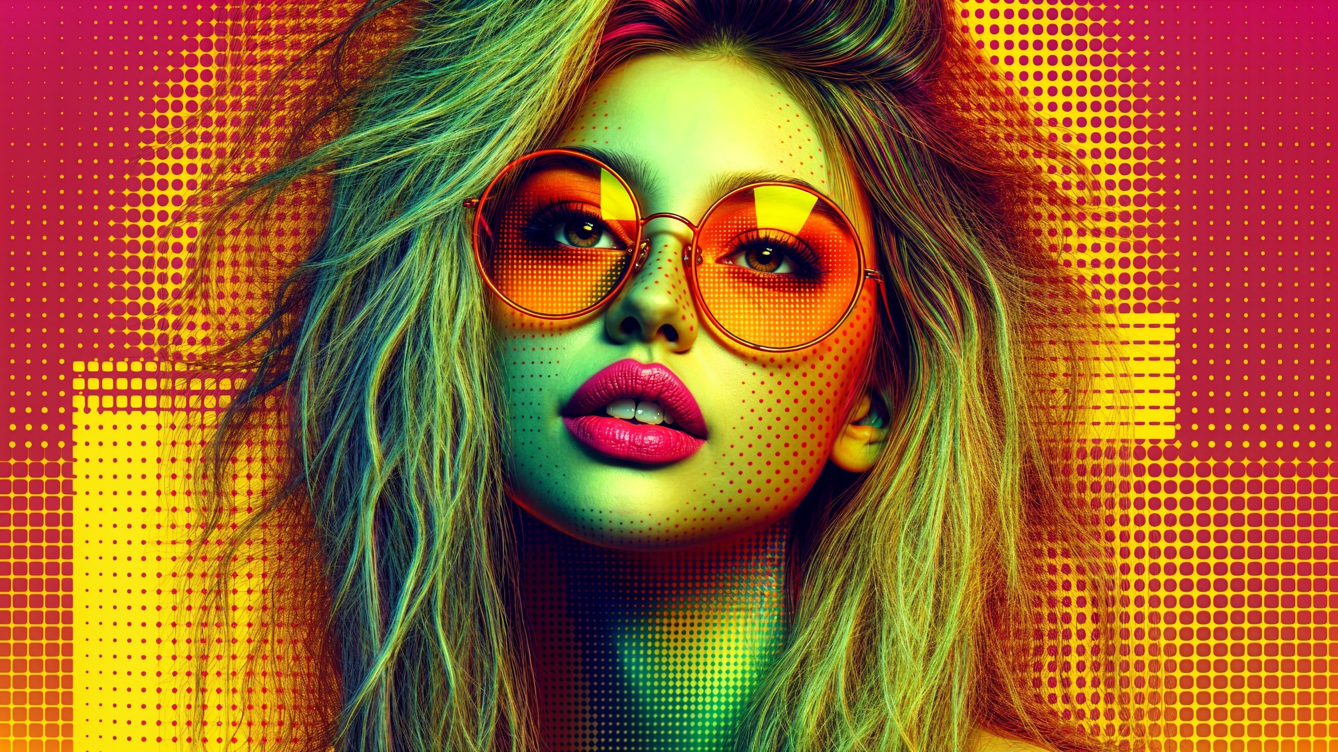 Portrait of a Young Woman in Pop-Art Style