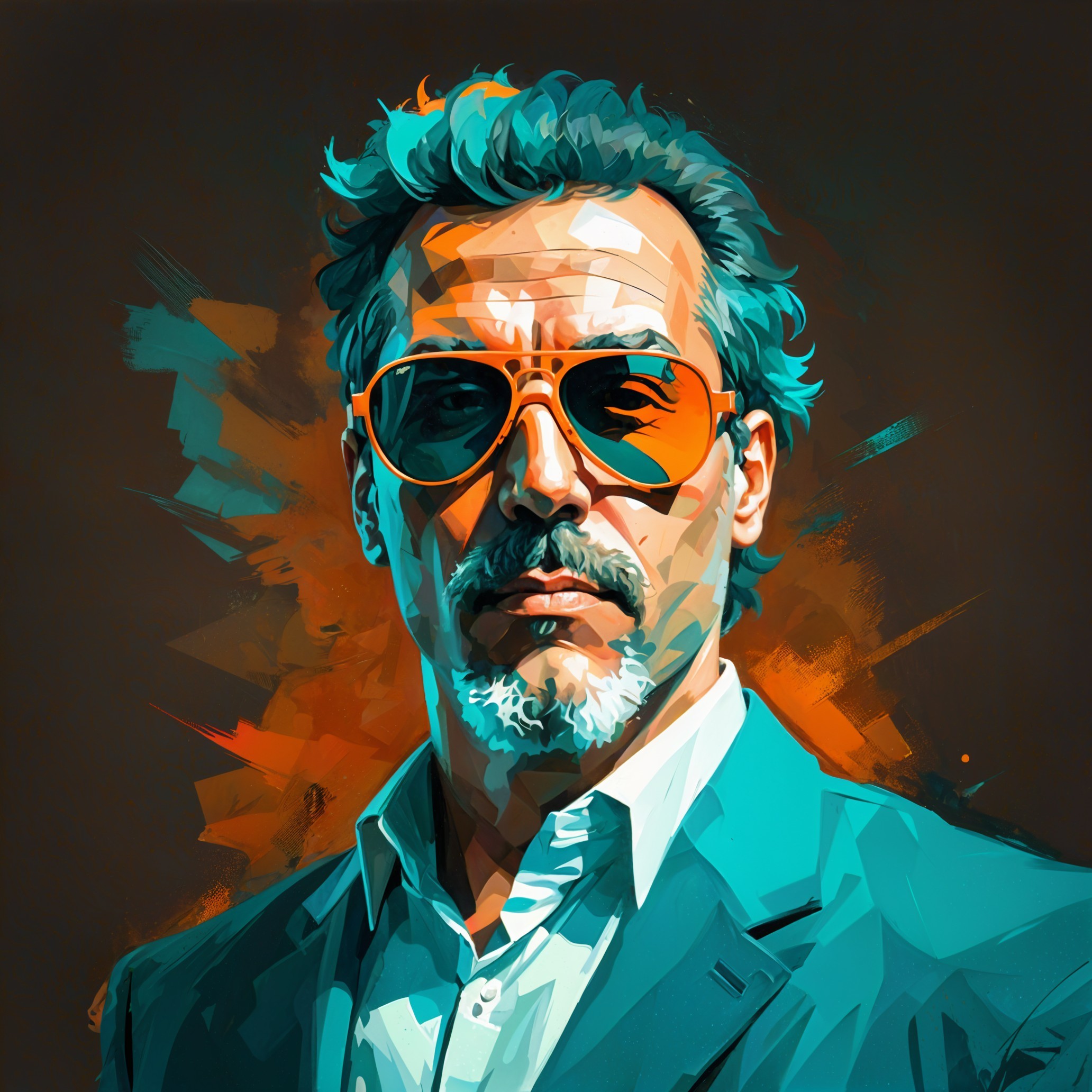 Stylized portrait of a man in oversized sunglasses