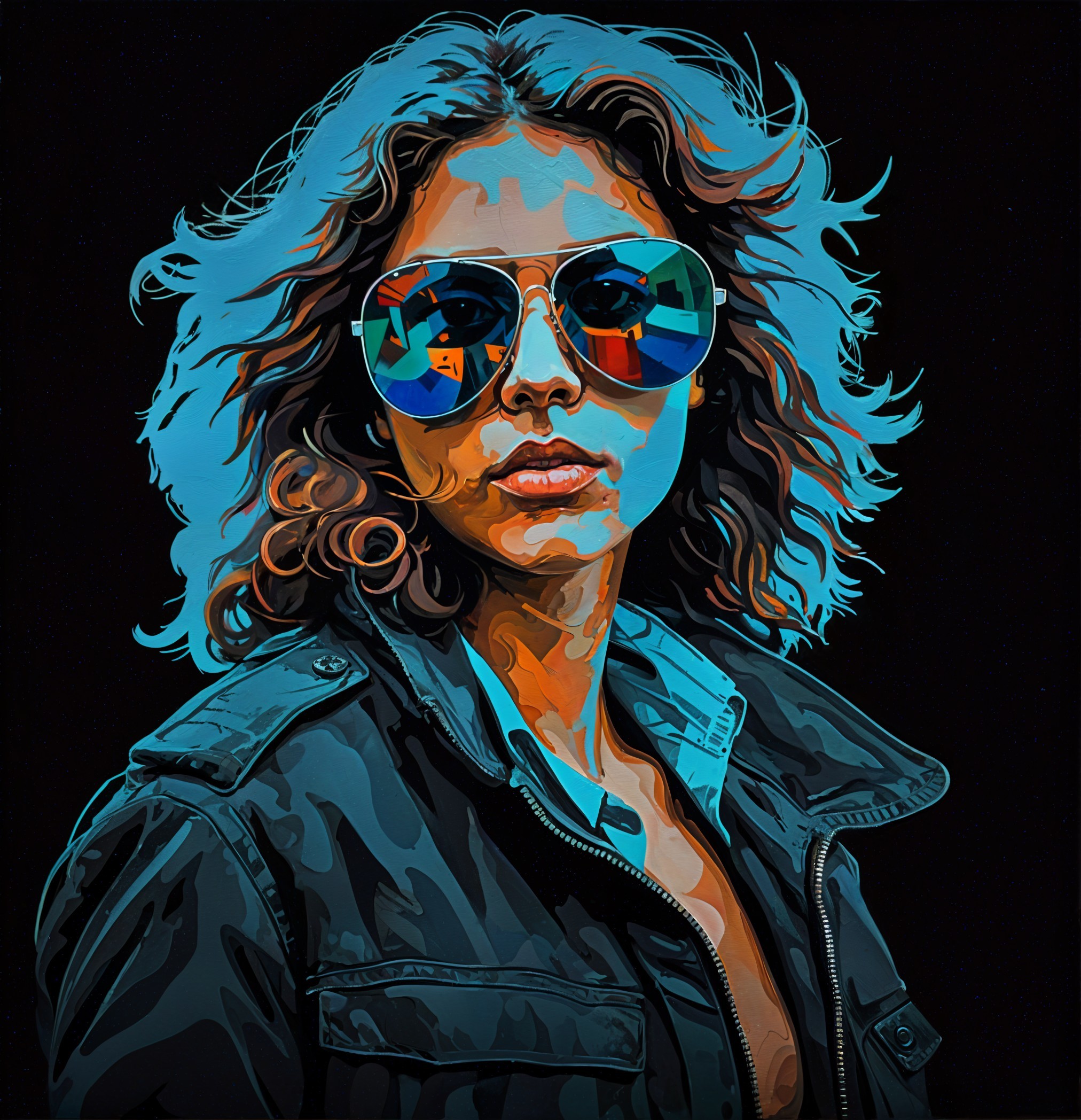Stylish Figure with Tousled Hair and Aviator Sunglasses