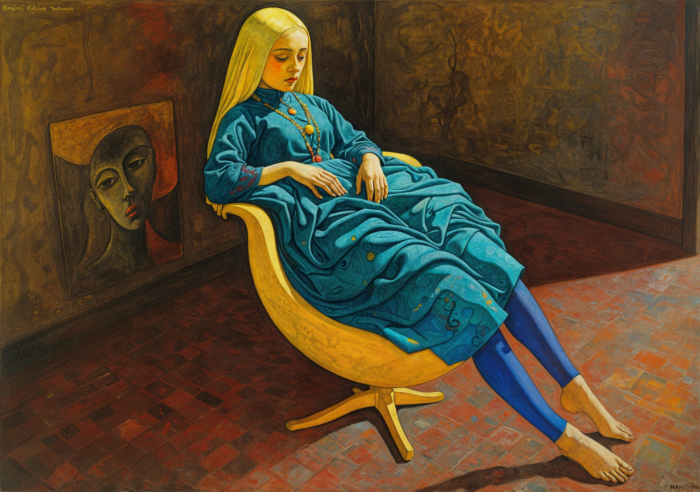 Serene Woman in Elegant Chair with Blue Dress