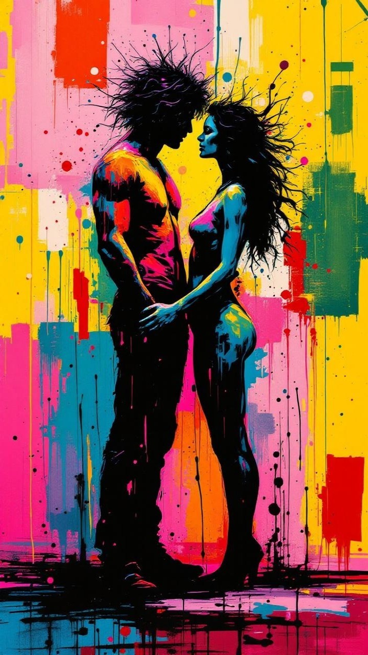 Abstract Couple in Colorful Splash Background