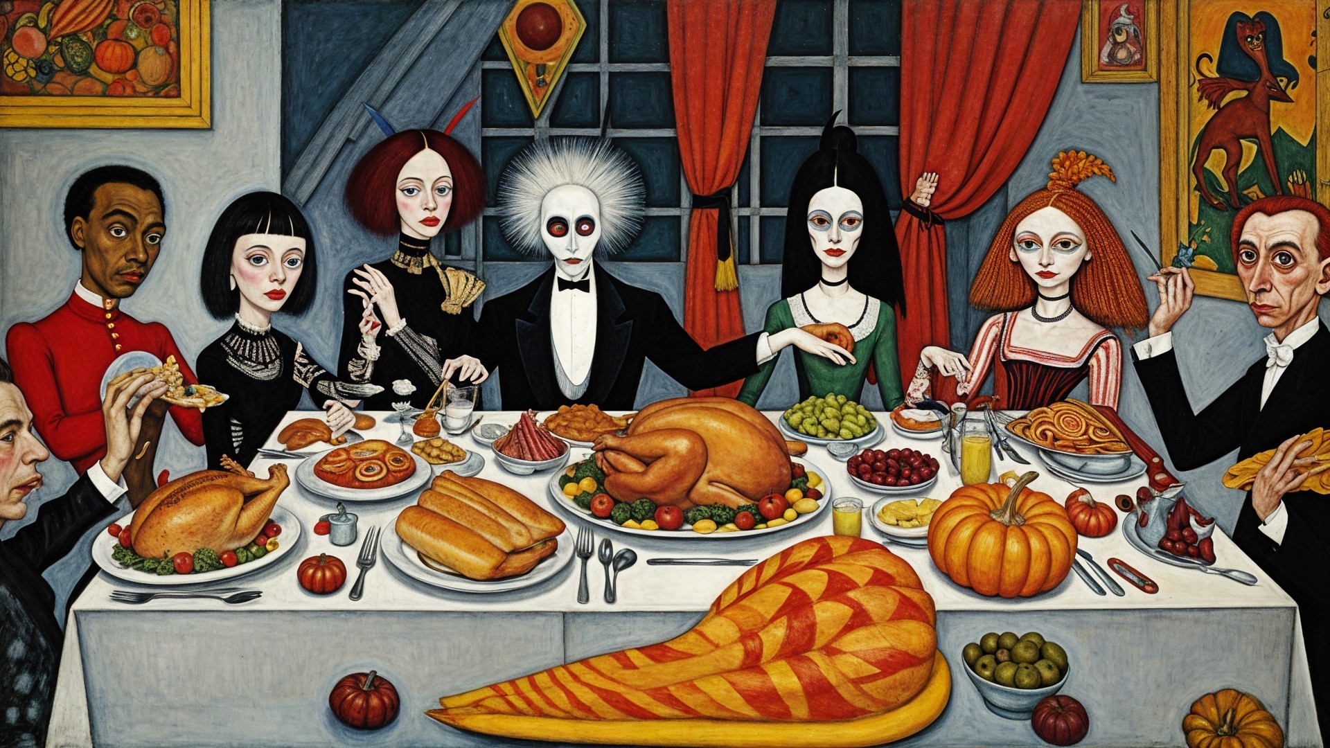 Whimsical Dinner Party with Eclectic Characters and Feast