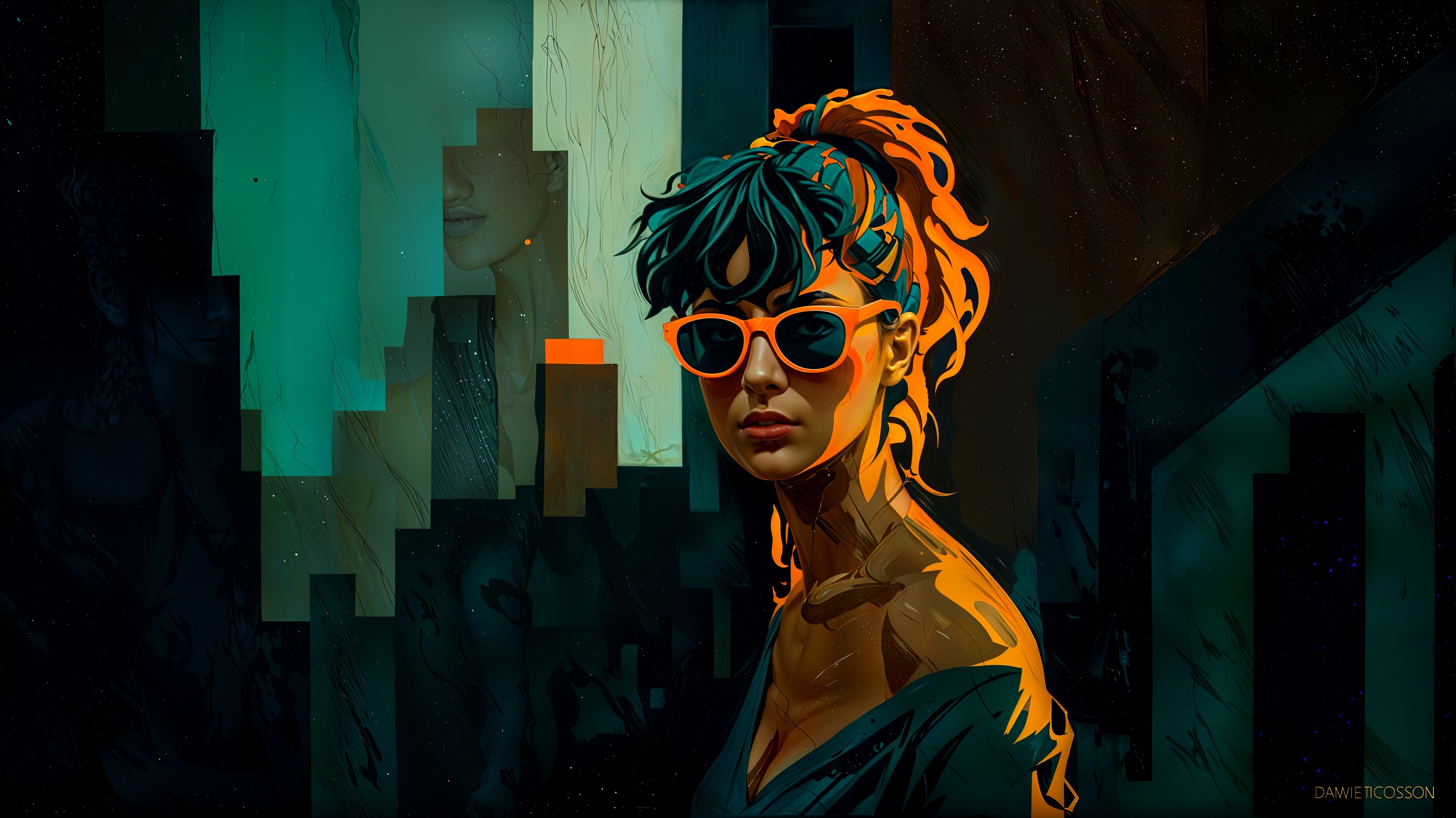 Digital Artwork of Confident Woman with Orange Hair