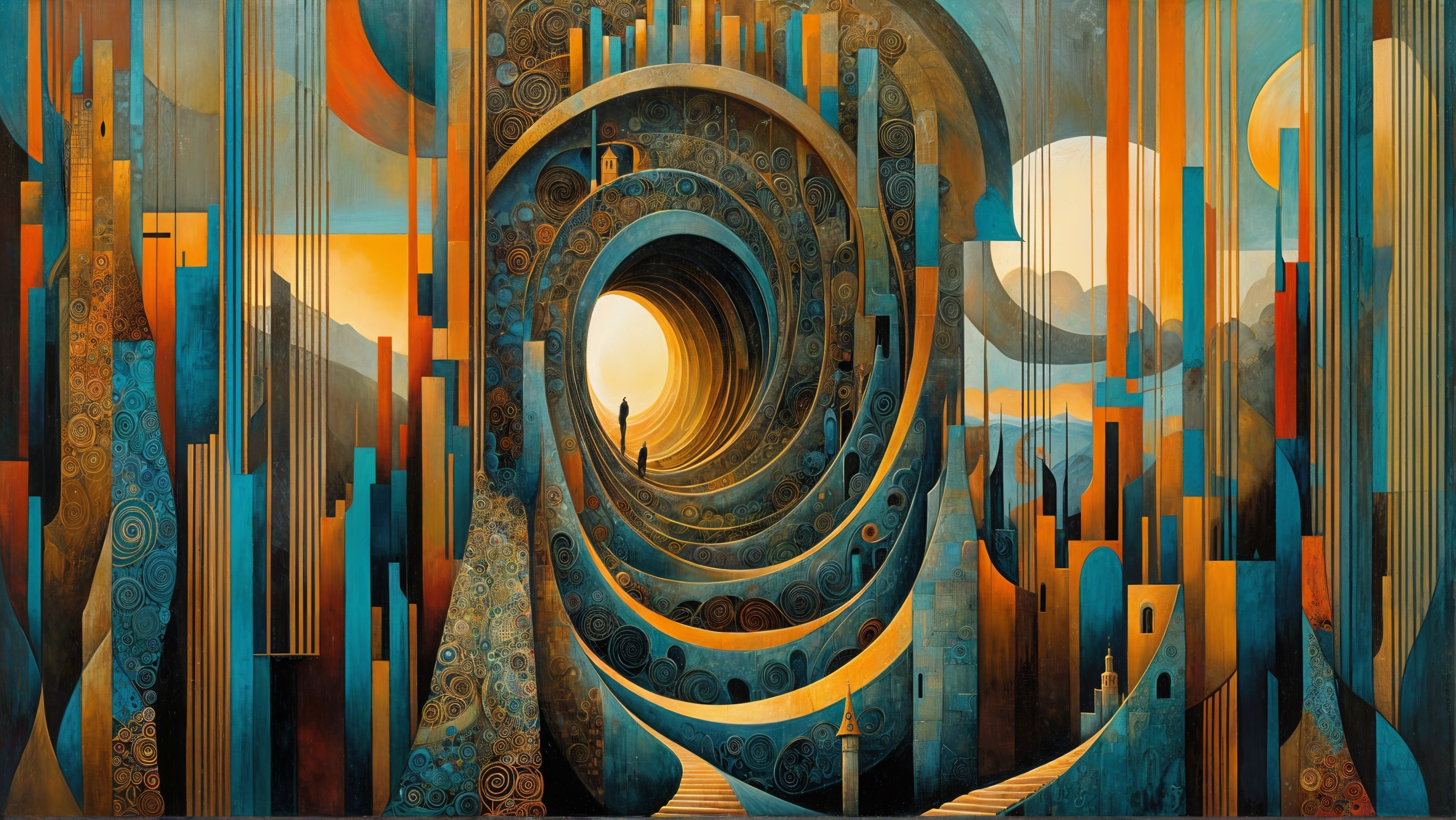 Surreal Landscape with Geometric Shapes and Colors