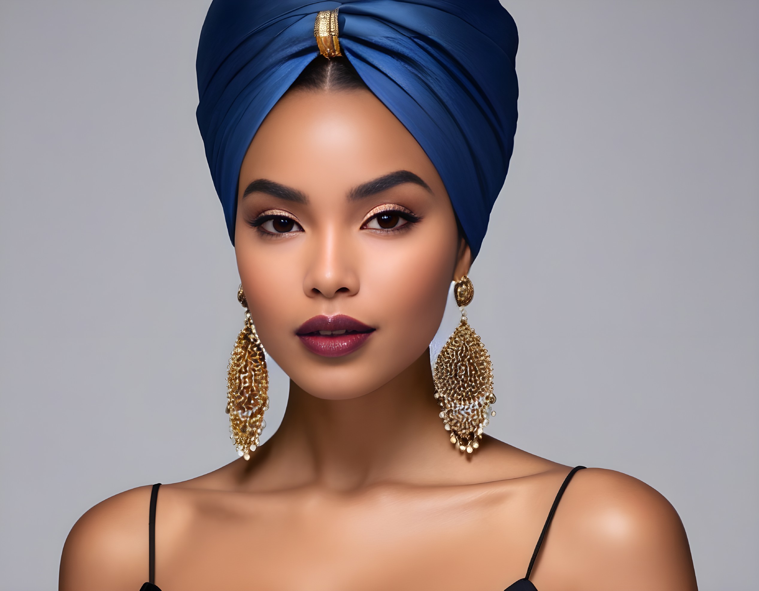 Elegant Portrait of a Woman with Turban and Earrings