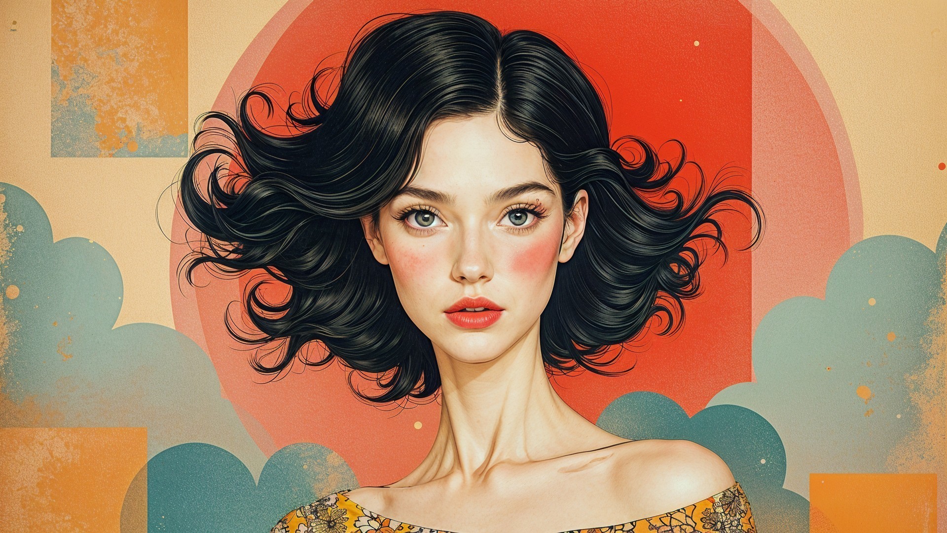 Young woman with striking features and vibrant attire