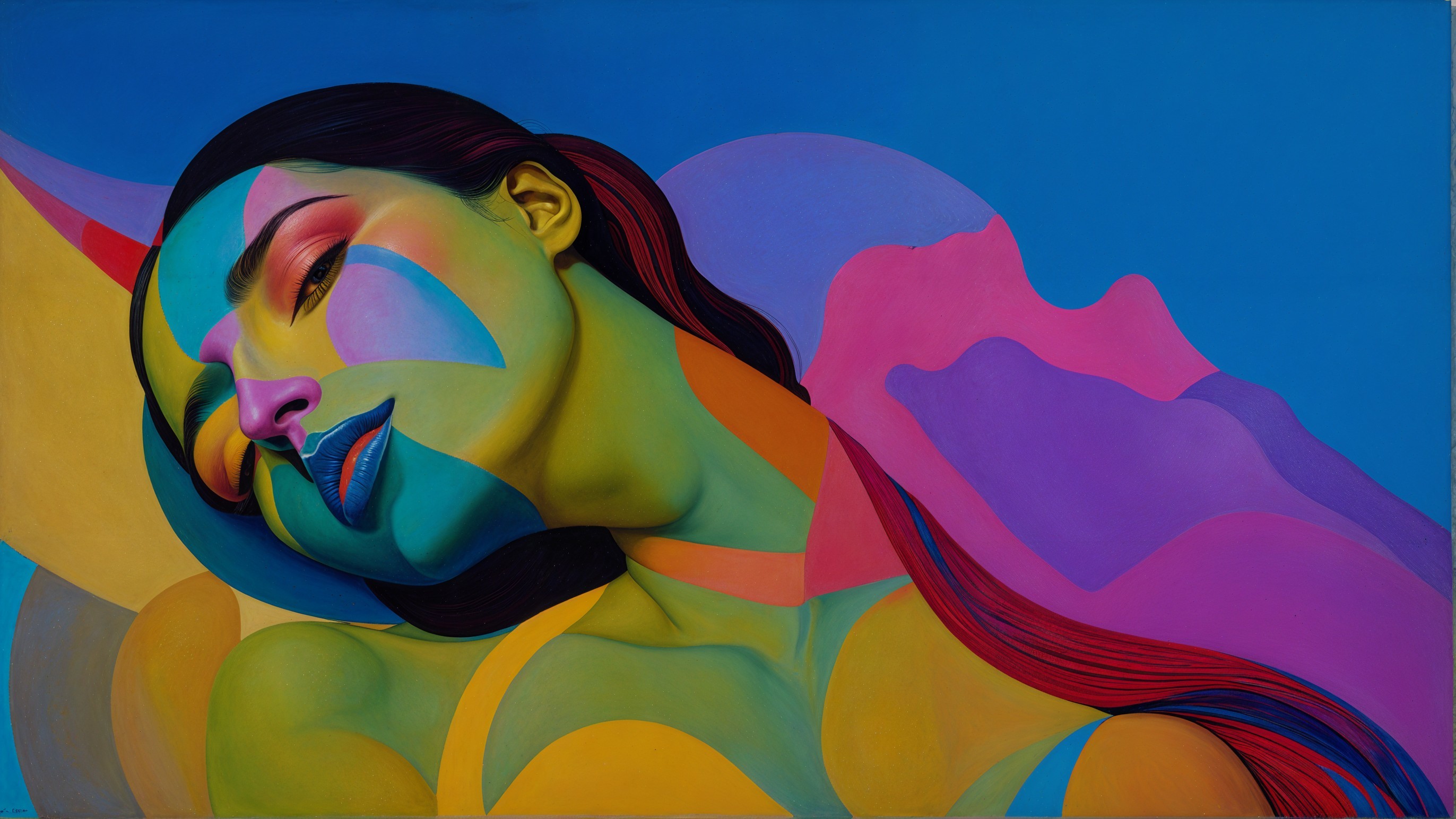Vibrant Portrait of Woman with Abstract Background
