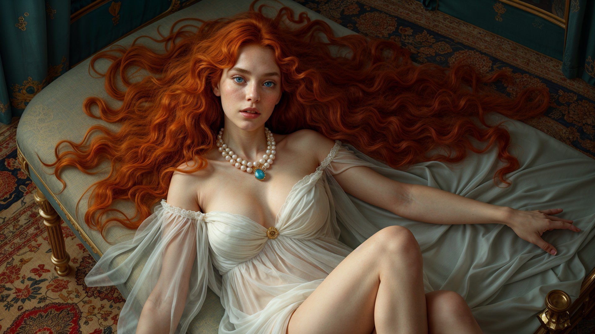 Elegant Woman with Red Hair in Luxurious Setting