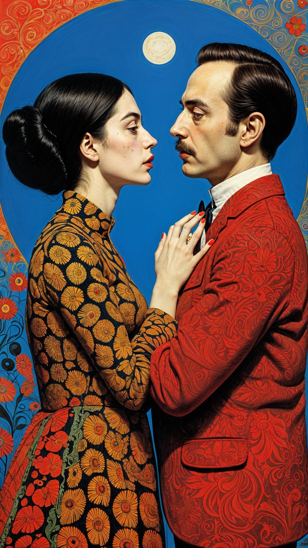 Couple Portrait with Intense Emotion and Whimsical Background