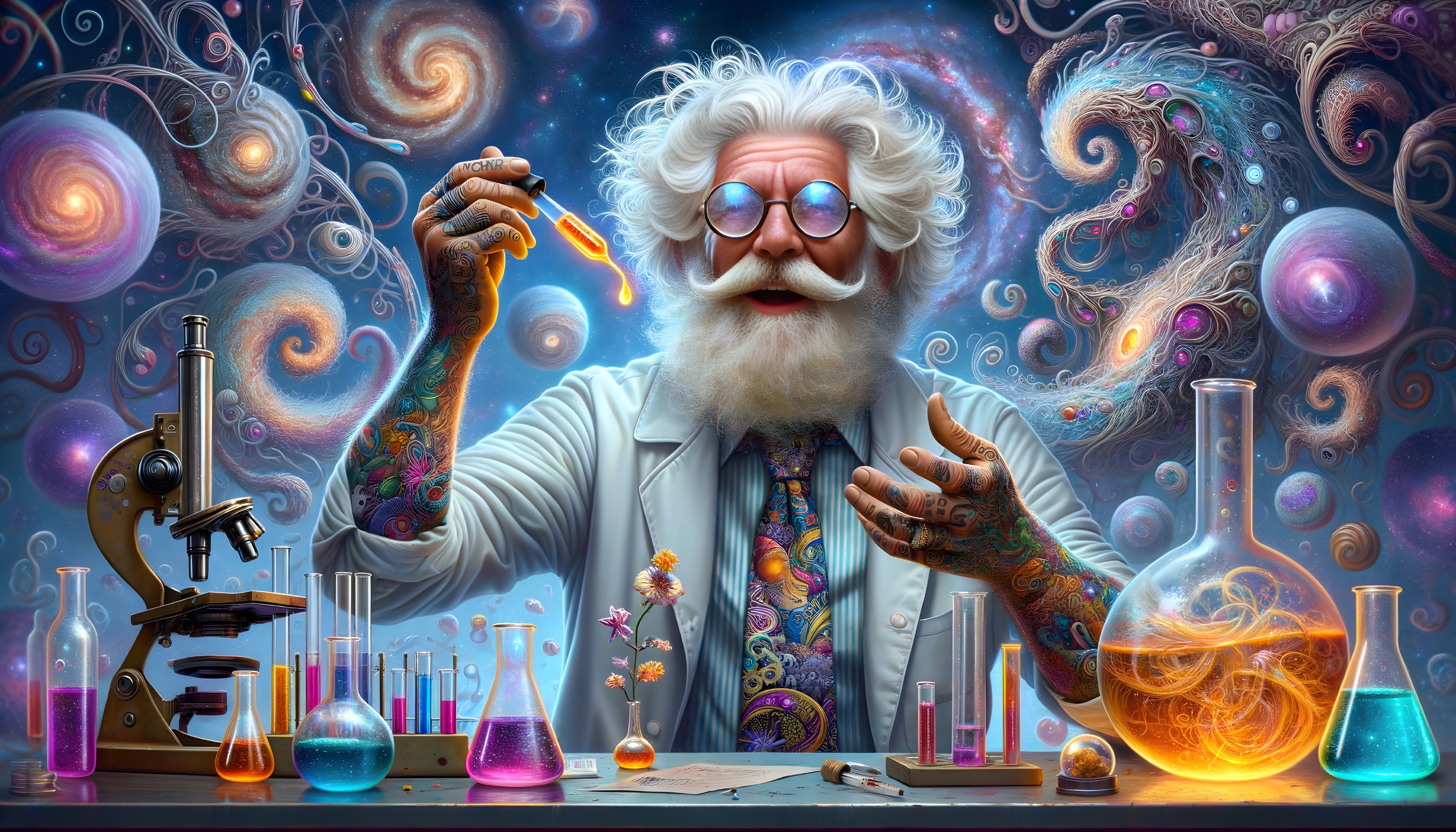 Whimsical Scientist in a Cosmic Experiment Lab