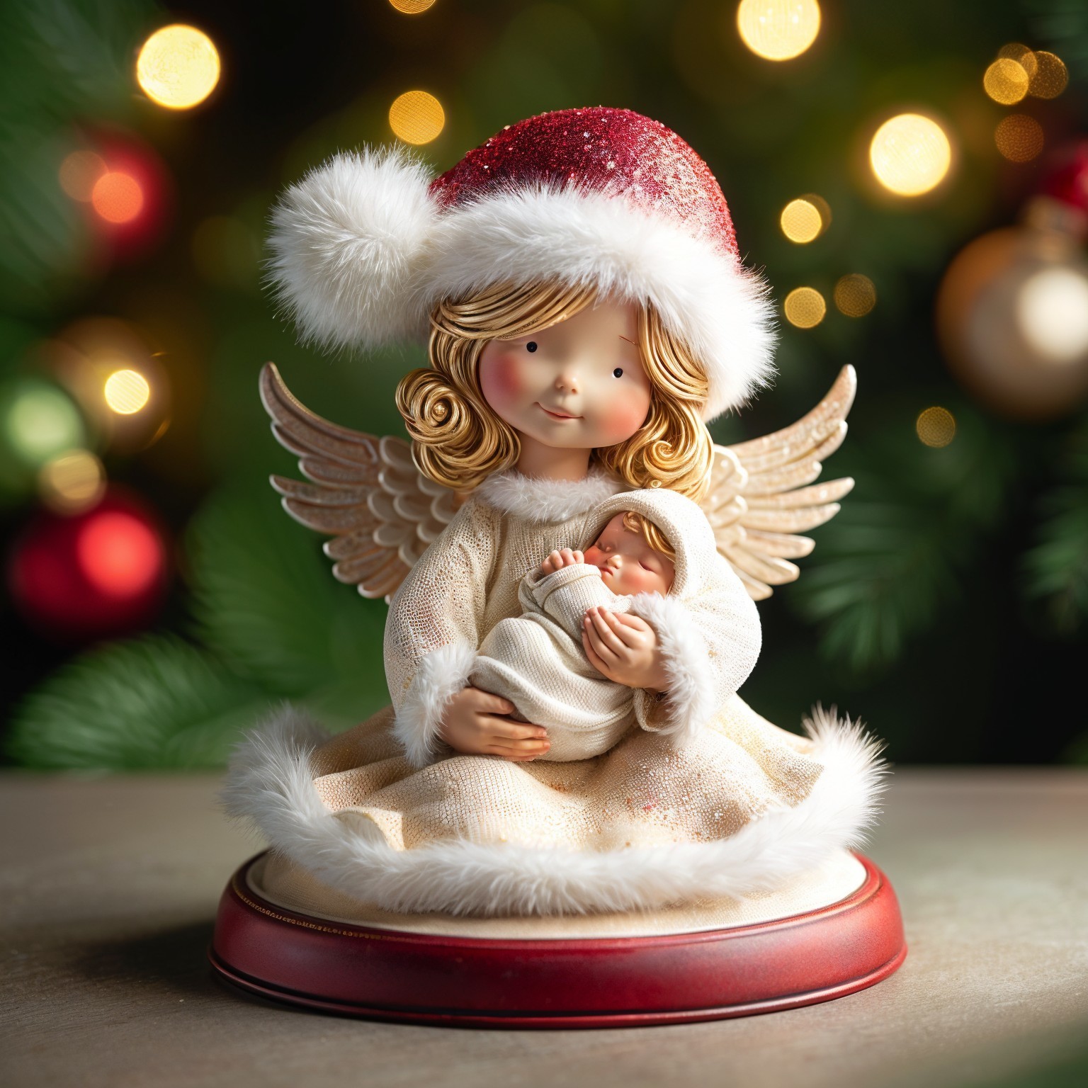 Angel Figurine with Santa Hat and Newborn Details