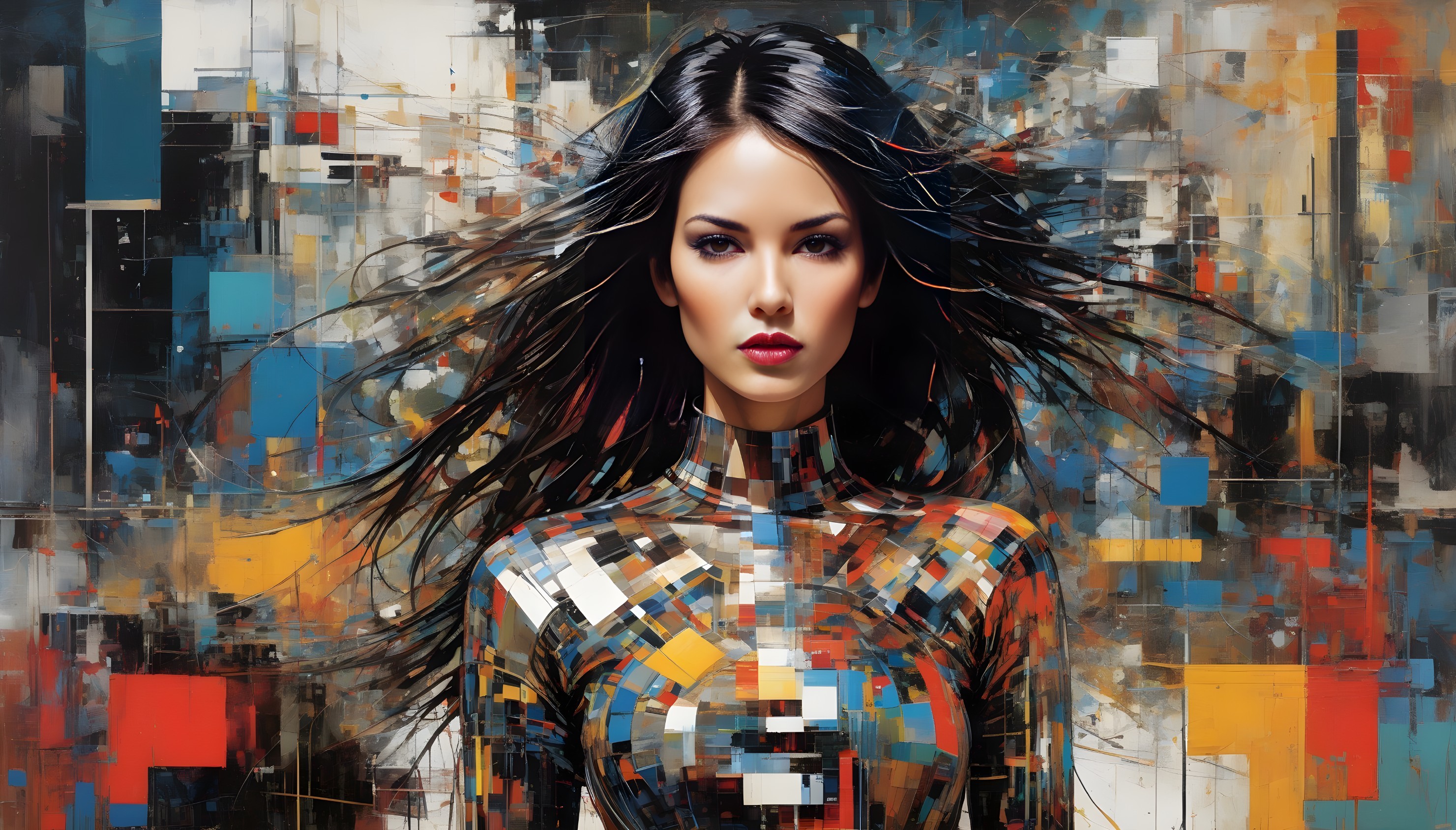 Portrait of a Woman with Vibrant Abstract Background