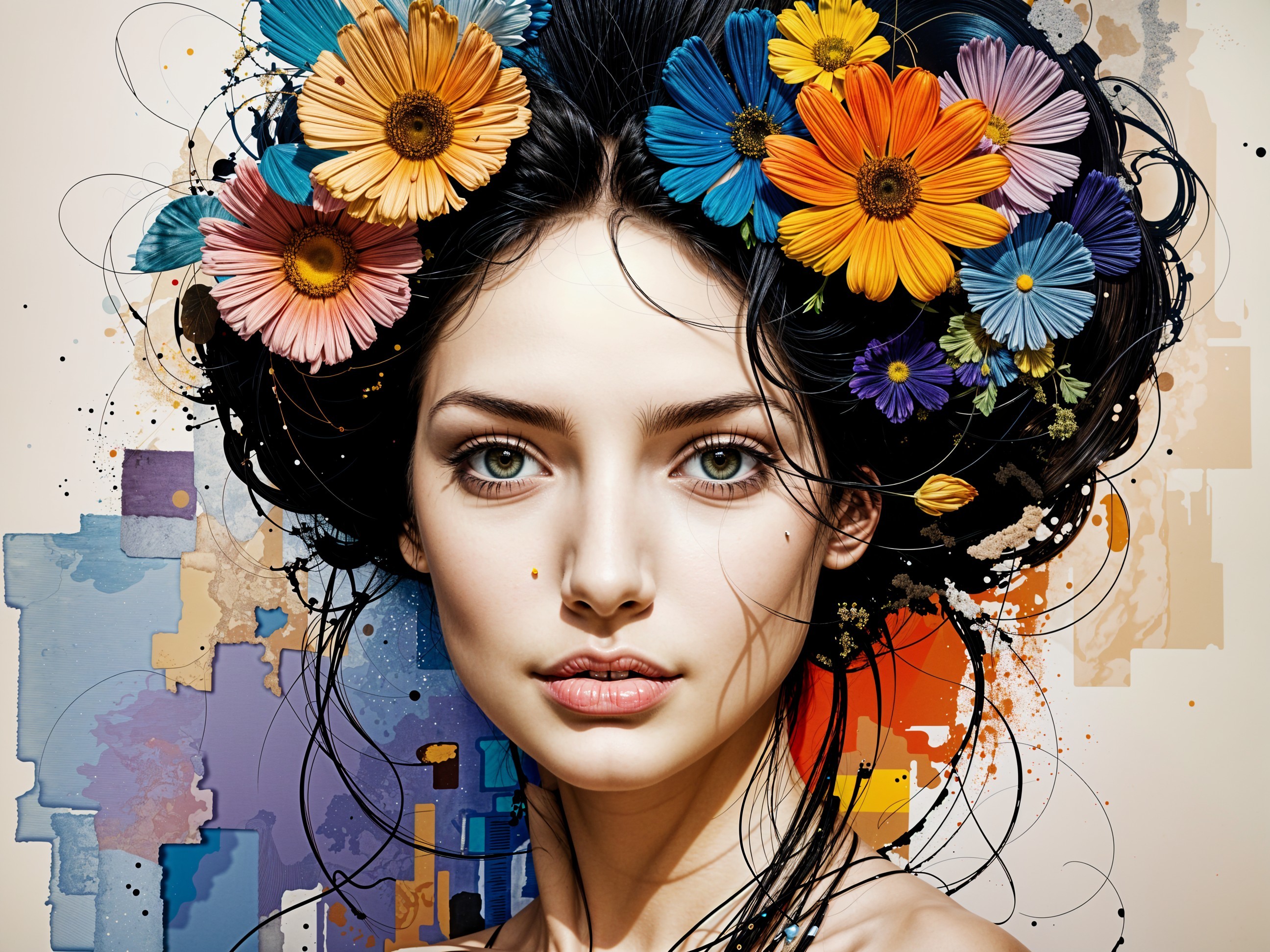 Portrait of a Young Woman with Colorful Flowers