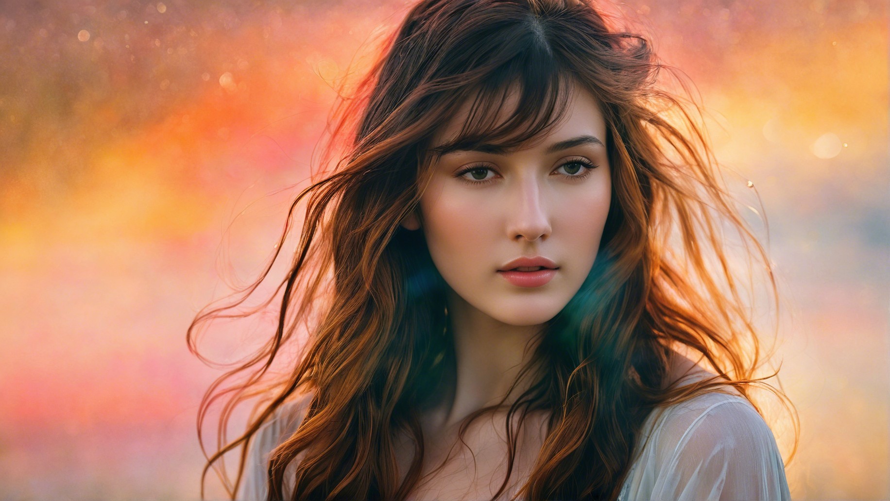 Young Woman in Warm-Hued Ethereal Setting