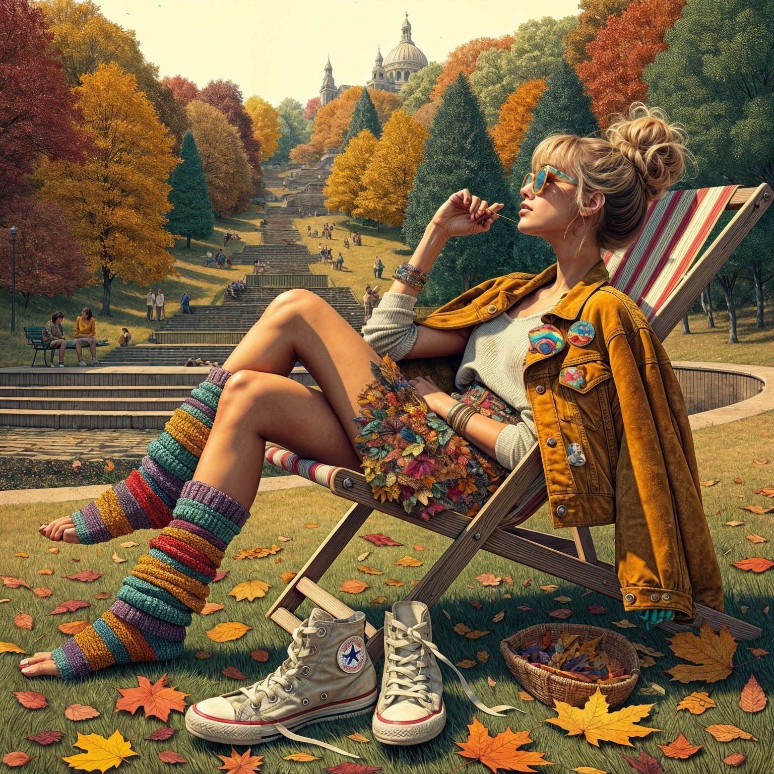 Young Woman Relaxing in Autumn Park Setting