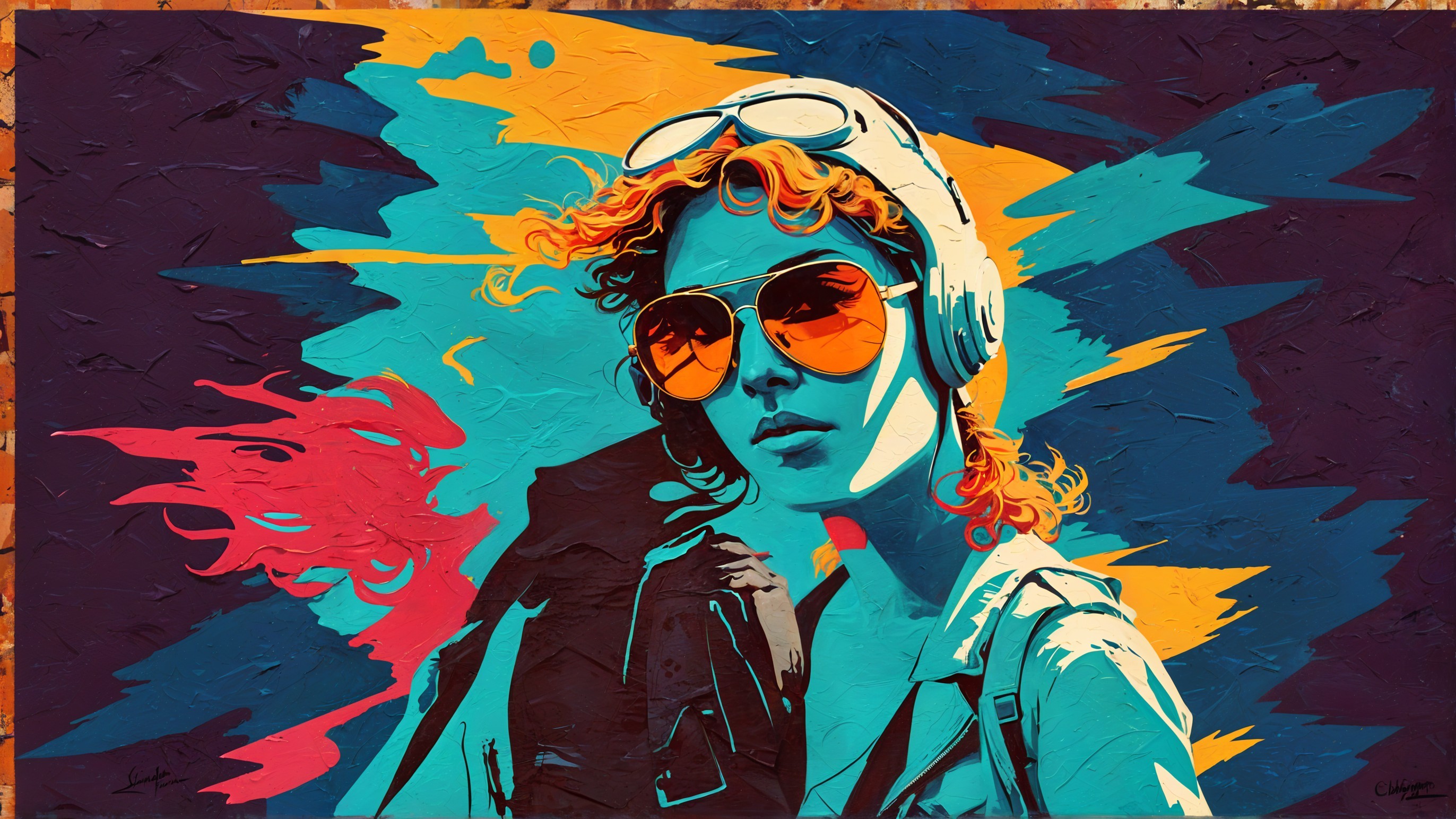 Vibrant Portrait of a Woman with Curly Hair and Colors
