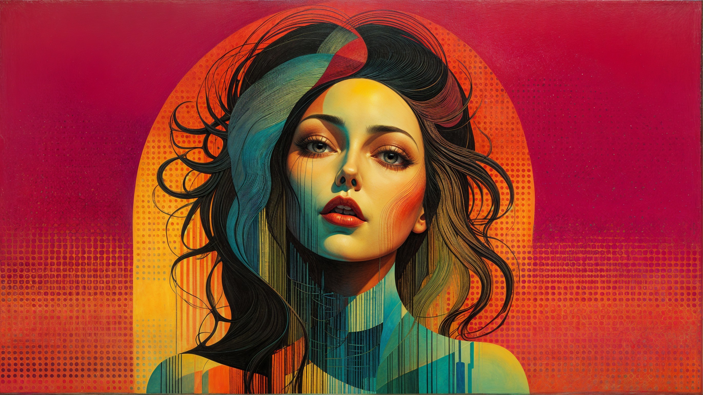 Portrait of a Woman with Abstract Color Background