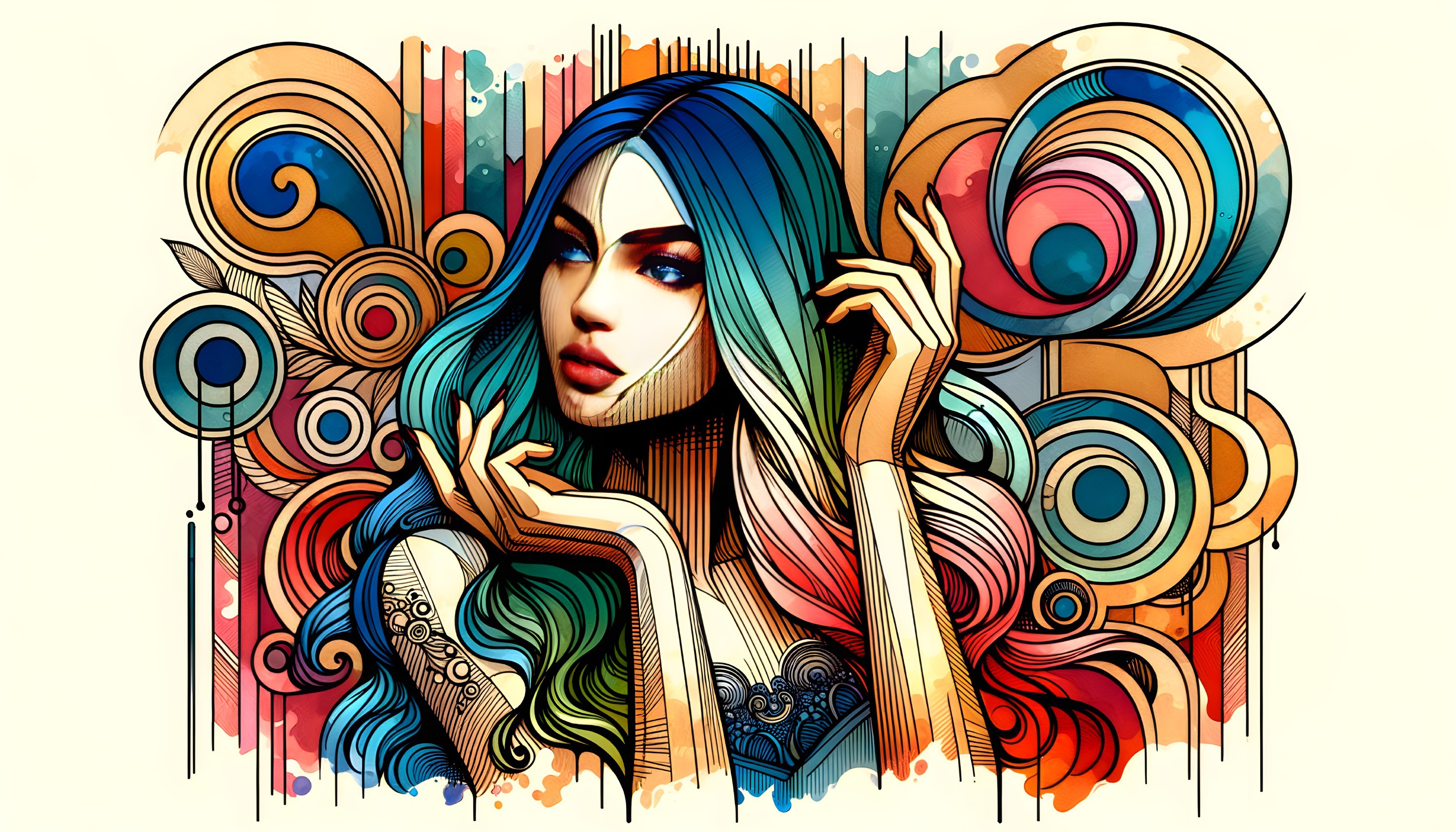 Vibrant Portrait of a Woman with Colorful Hair