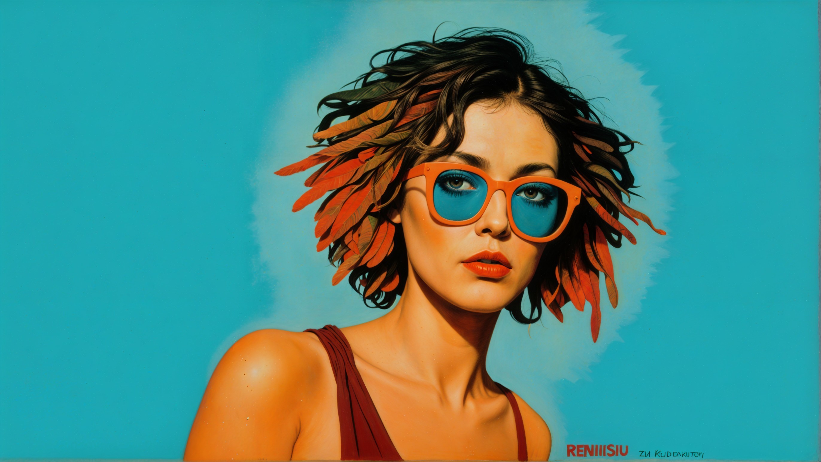 Portrait of a young woman with colorful leaves and sunglasses