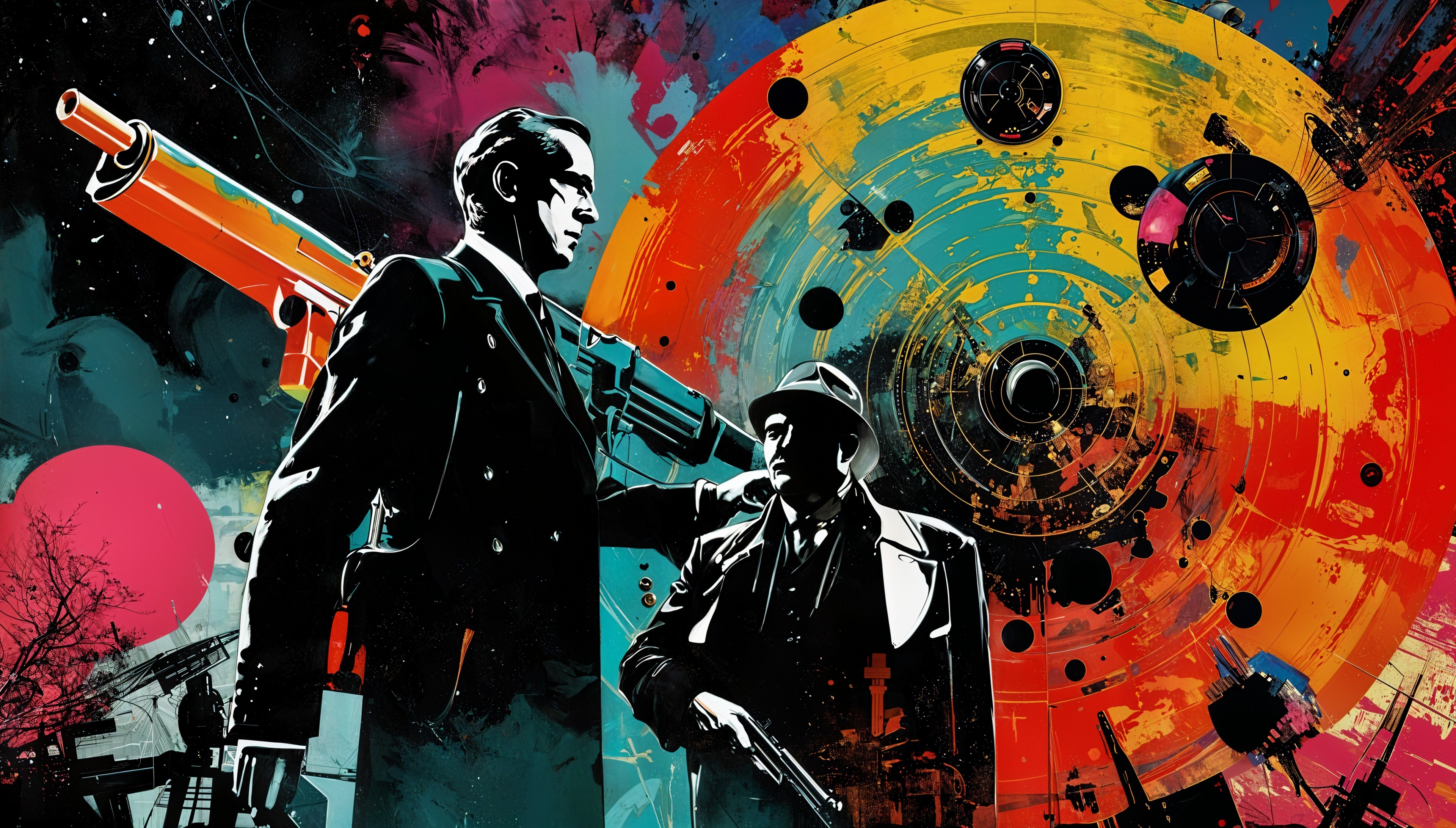 Vibrant Pop Art Painting of Two Men in Suits