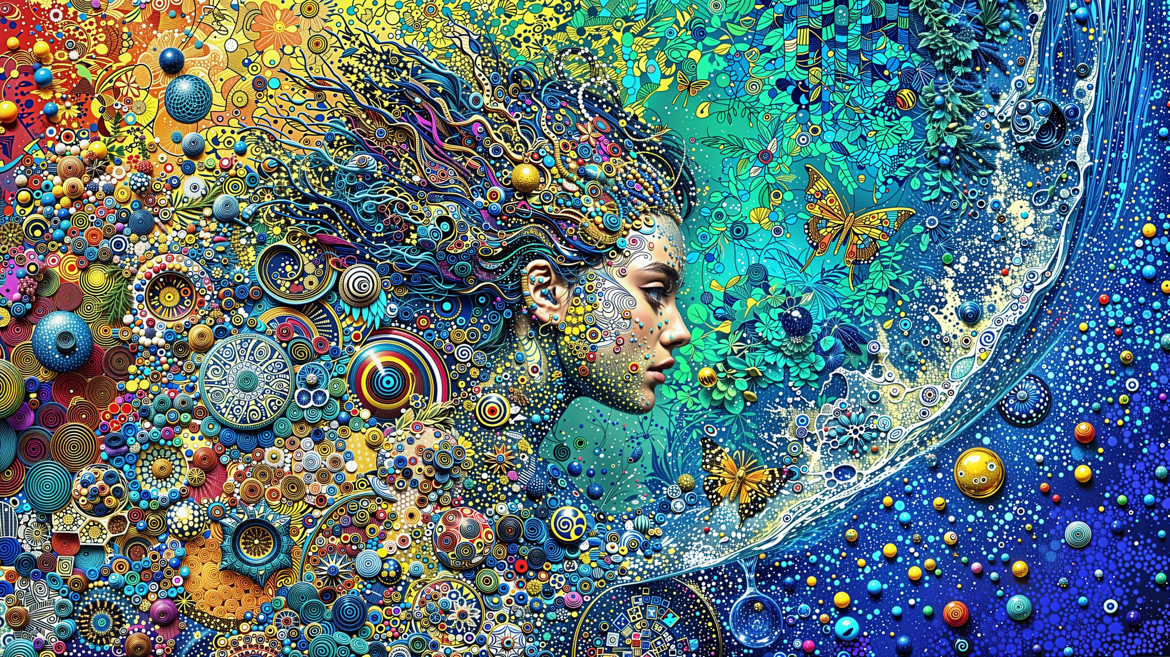 Vibrant Illustration of a Woman's Profile with Nature Elements
