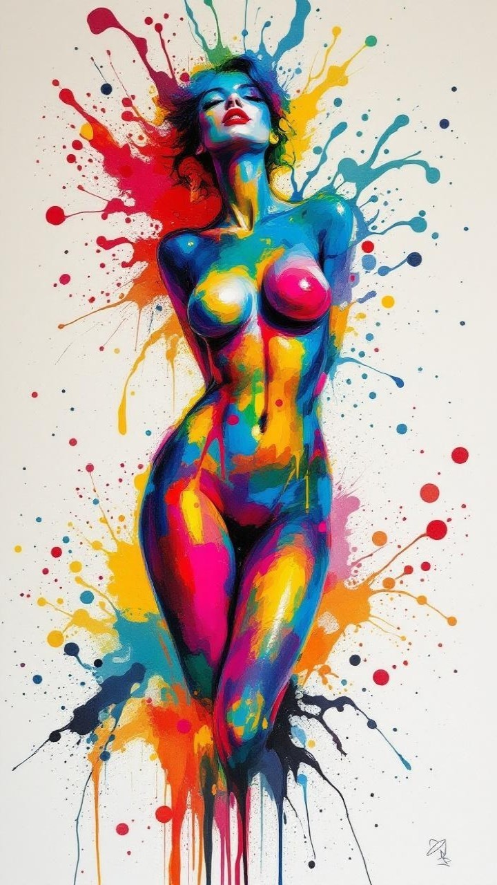 Vibrant Abstract Nude Female Figure in Bold Colors