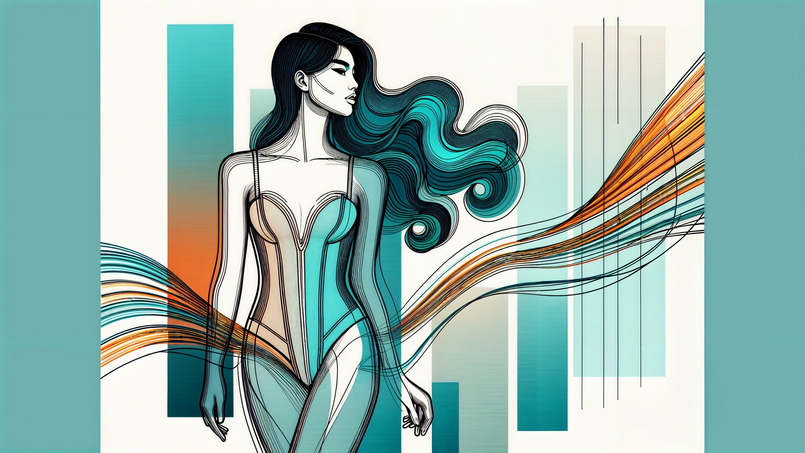Stylized Artistic Representation of a Woman in Bodysuit