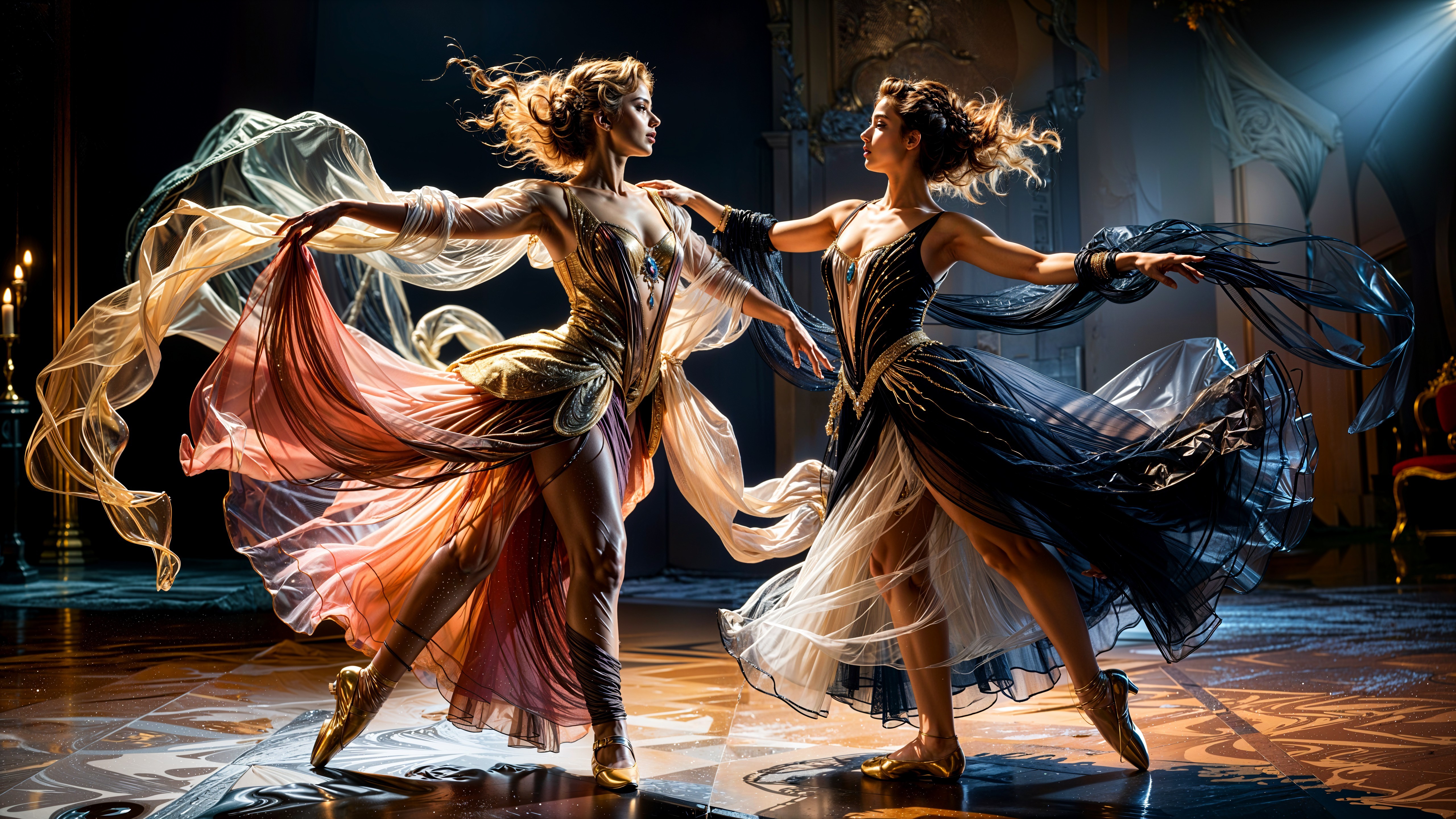 Ballet Dance in Ethereal Palace with Gold Accents