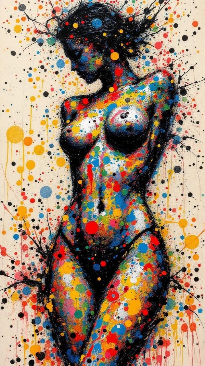 Abstract Portrait of a Nude Woman in Vibrant Colors