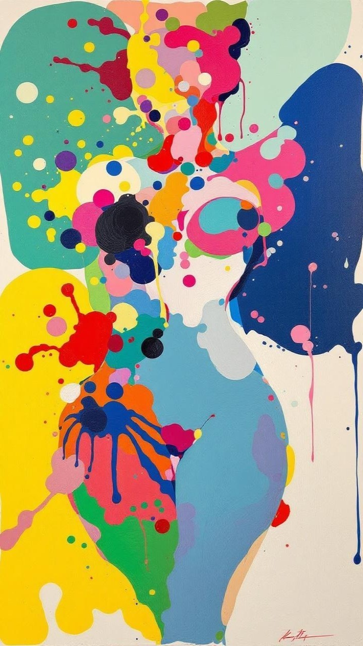 Abstract Female Figure in Vibrant Colorful Splashes