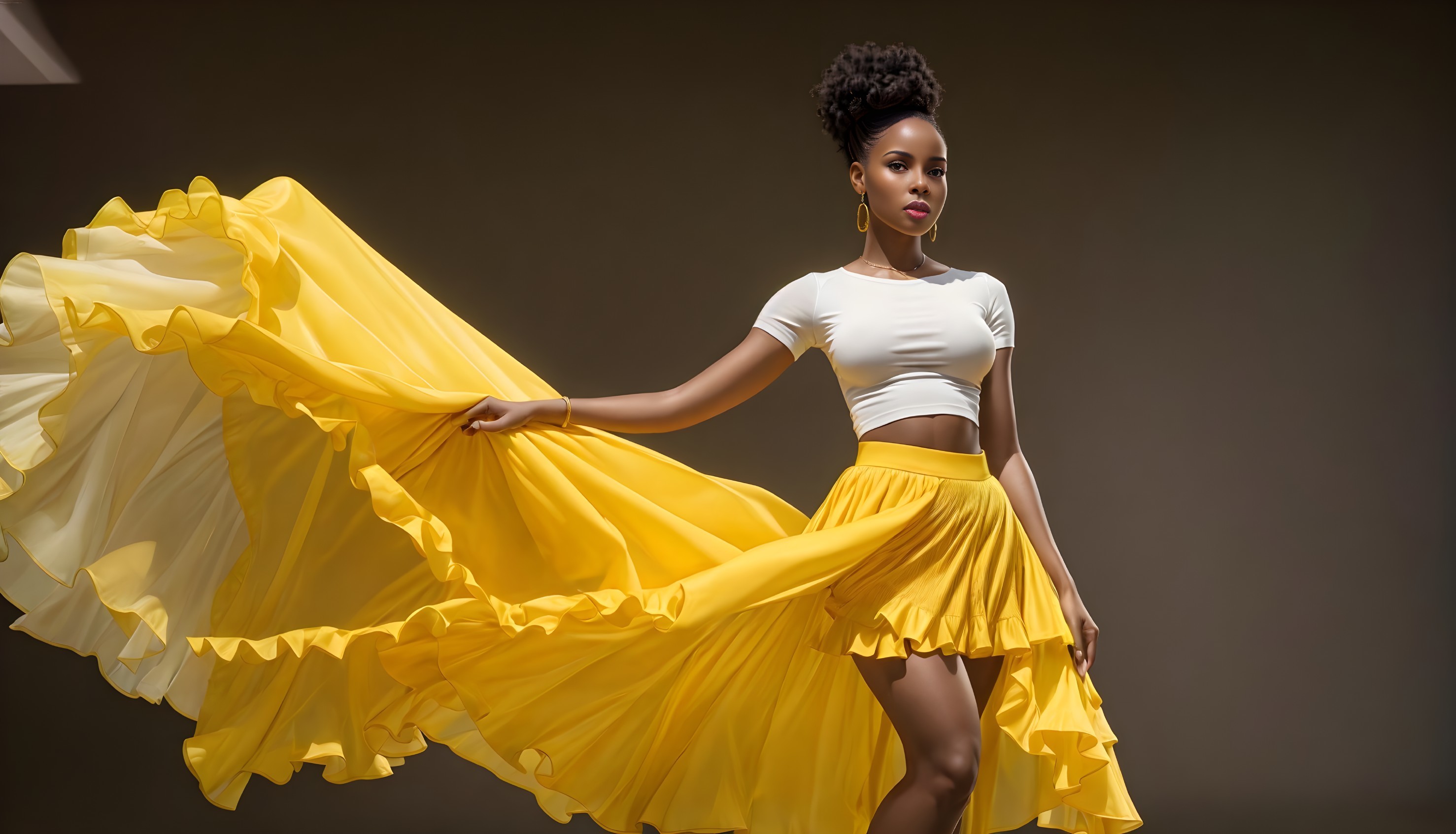 Elegant Woman in Bright Yellow Outfit with Chic Updo