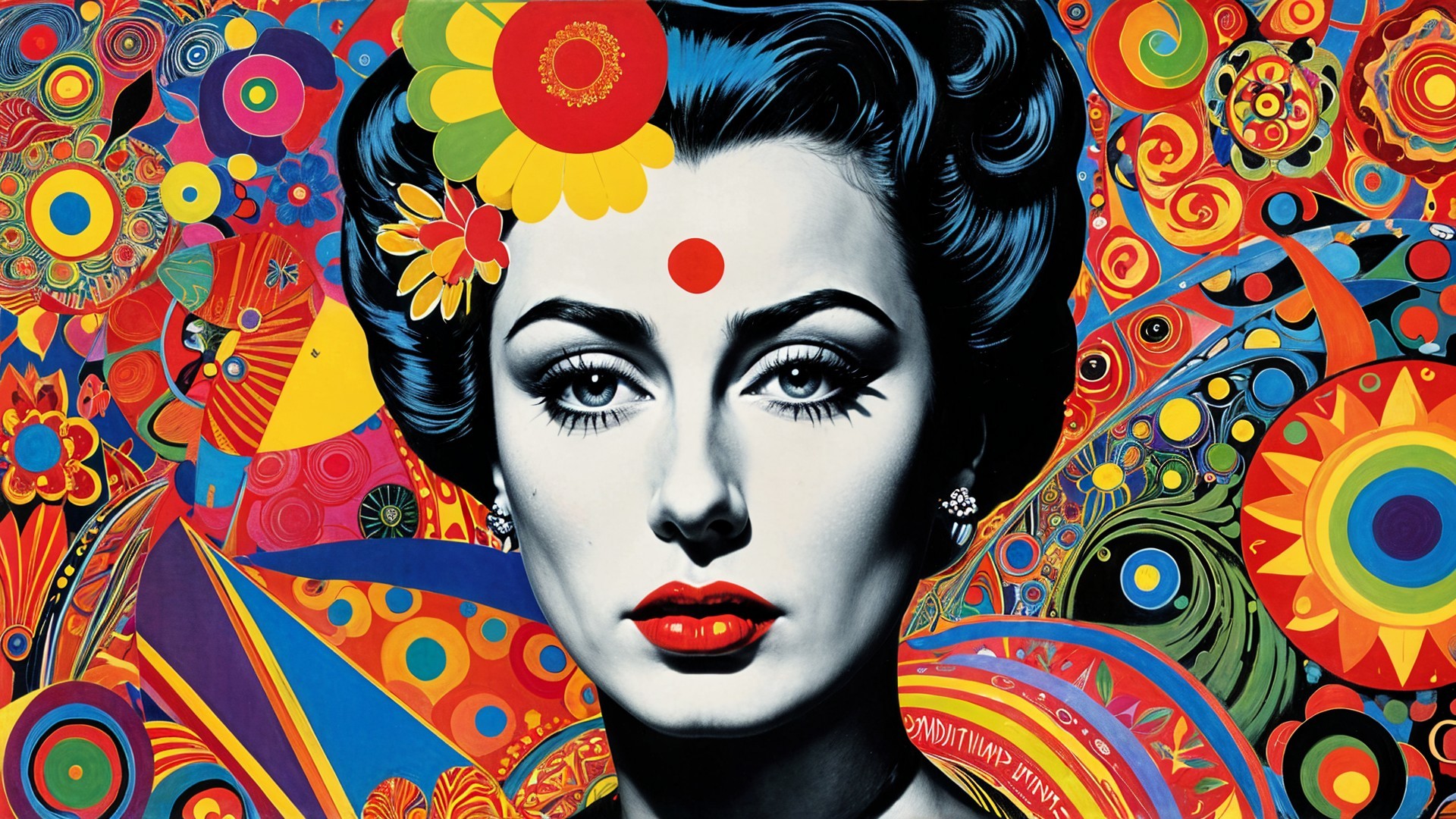 Vibrant Portrait of a Woman with Floral Motifs
