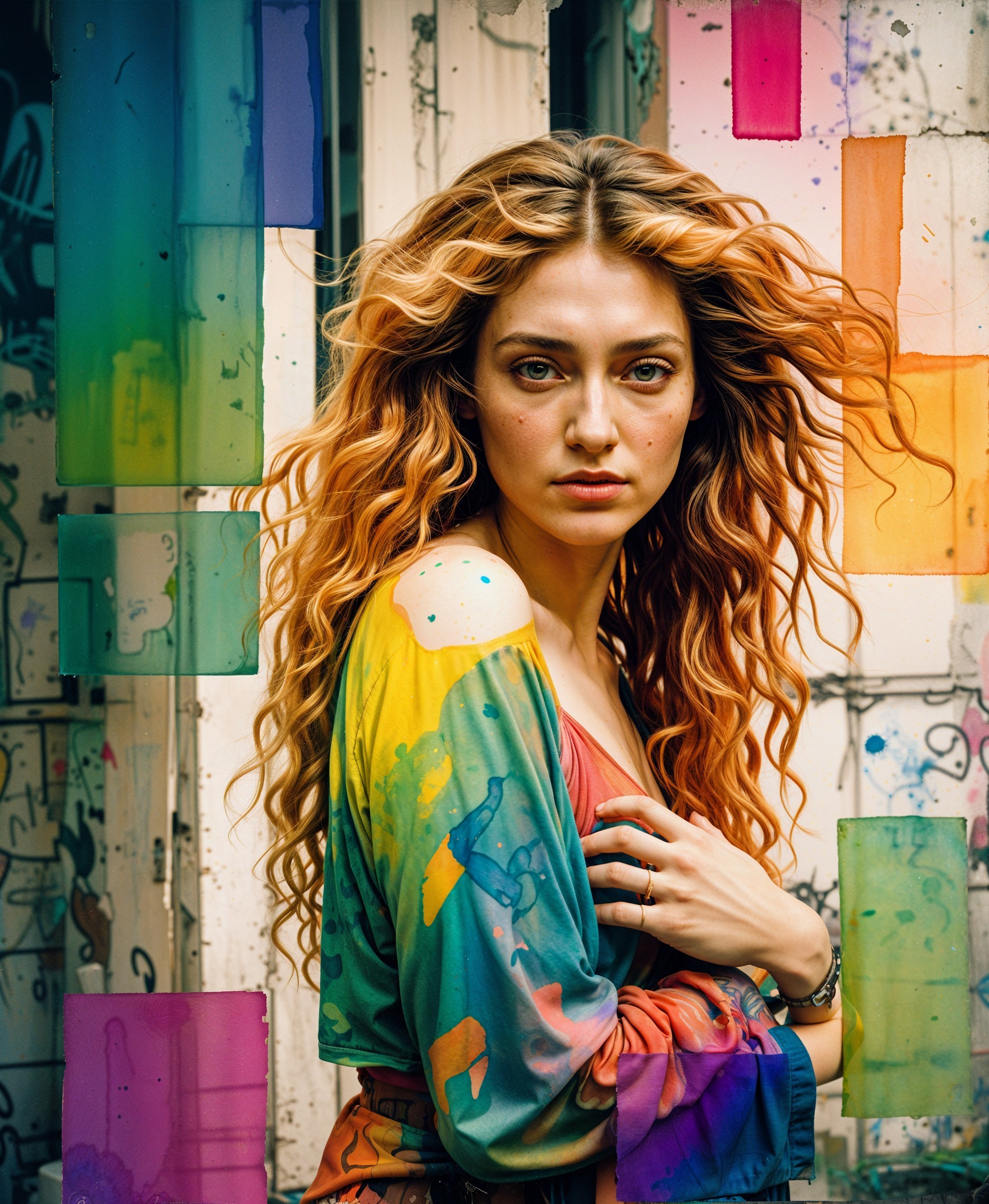 Woman with Orange Hair Against Colorful Graffiti