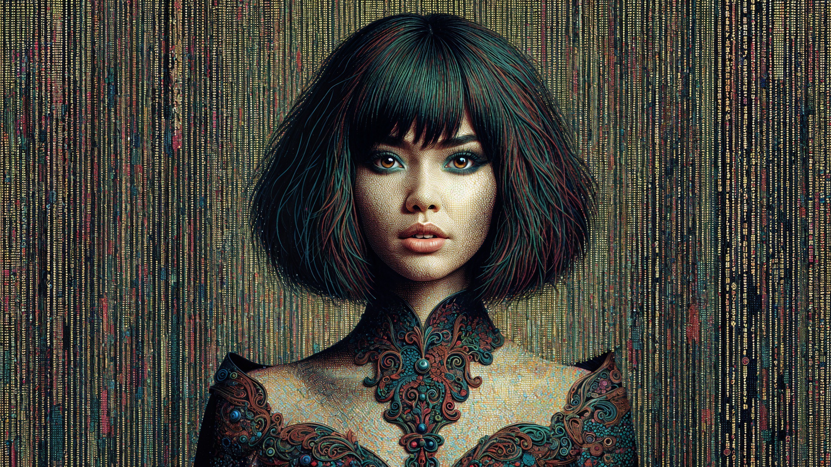 Portrait of a Woman in Elegant Dress with Bob Haircut