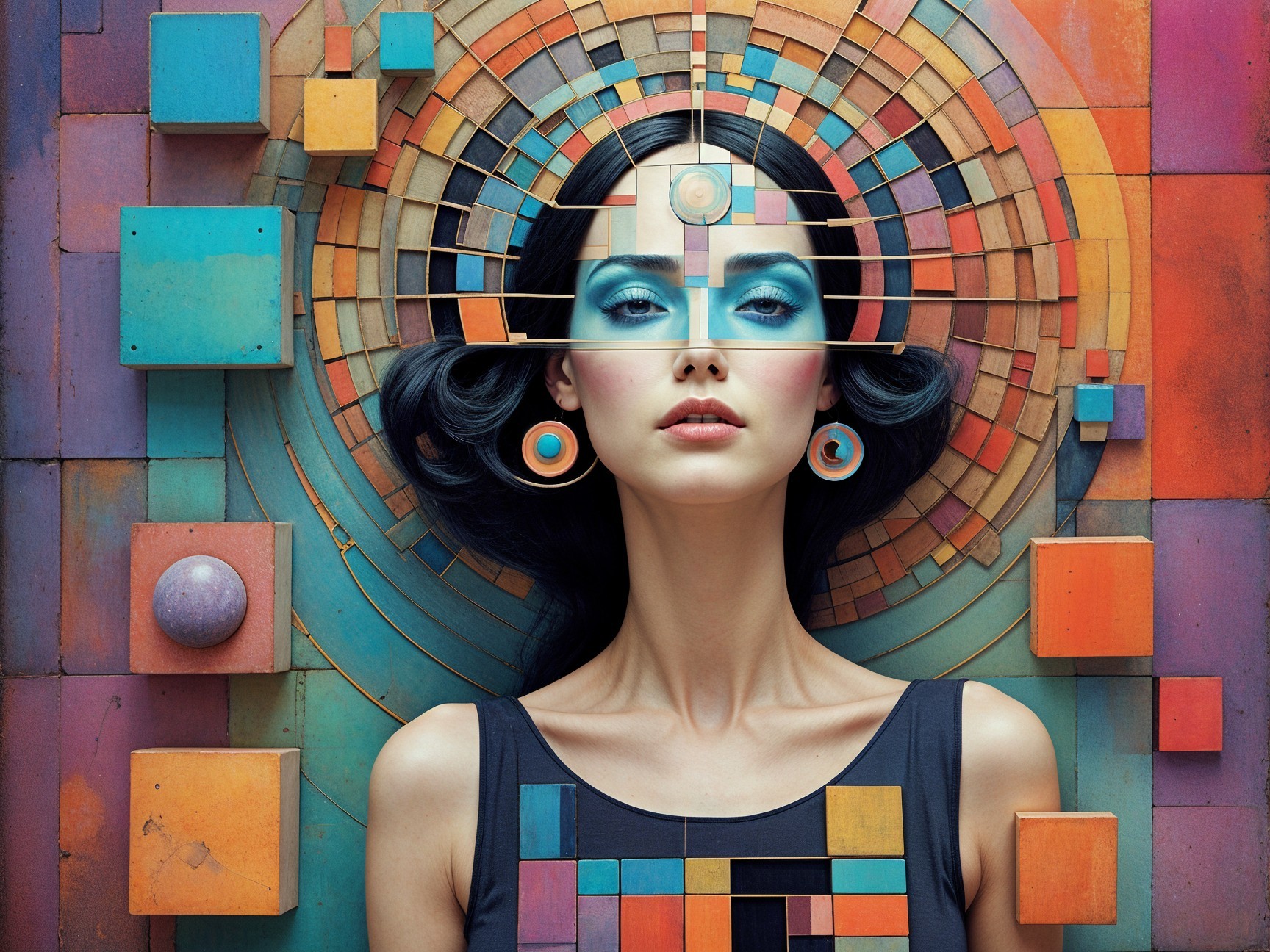 Model with Bold Makeup and Geometric Earrings