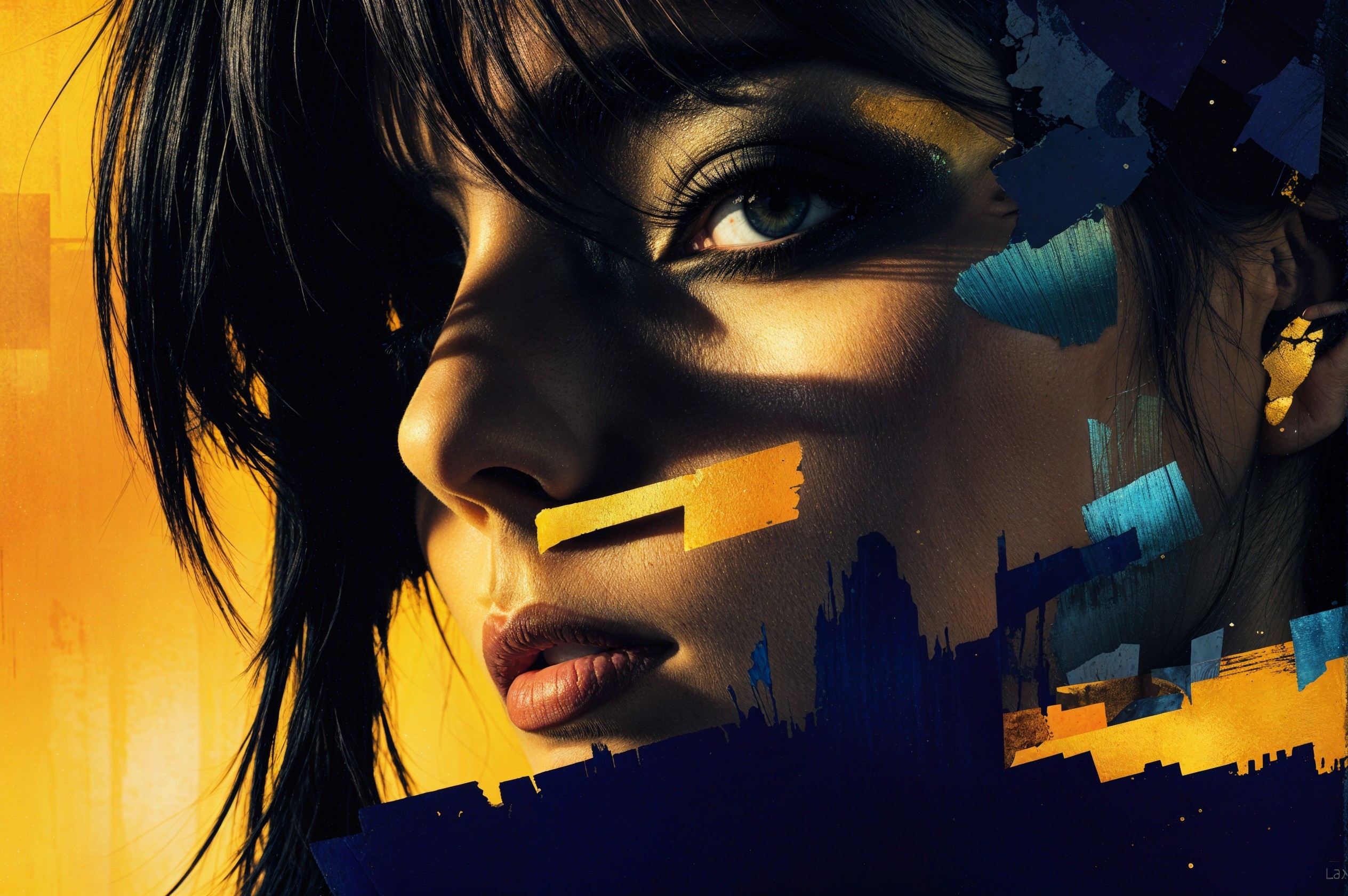 Close-Up Portrait of a Woman with Dramatic Makeup