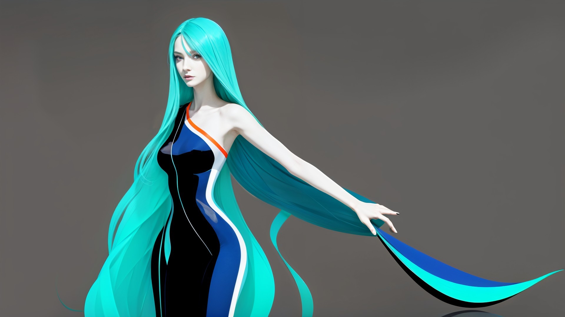 Digital Character with Turquoise Hair and Elegant Dress